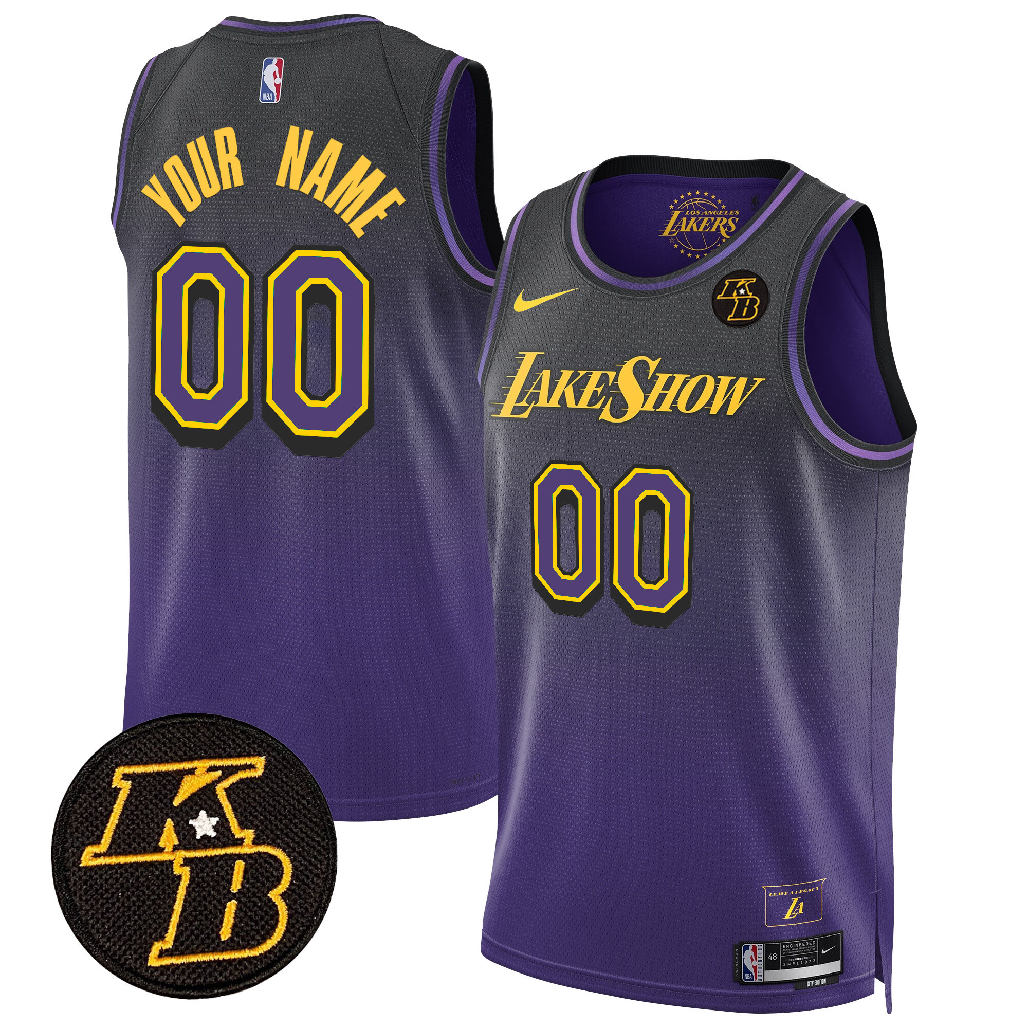 Men's Los Angeles Lakers Kobe Bryant Patch Swingman Custom 2024/25 City Jersey - All Stitched
