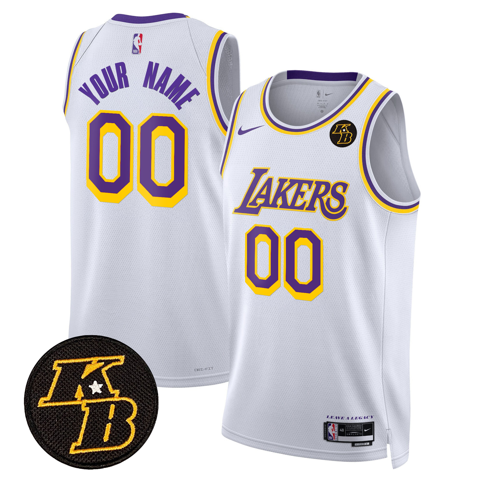 Men's Los Angeles Lakers Kobe Bryant Patch Swingman Custom Association Jersey - All Stitched