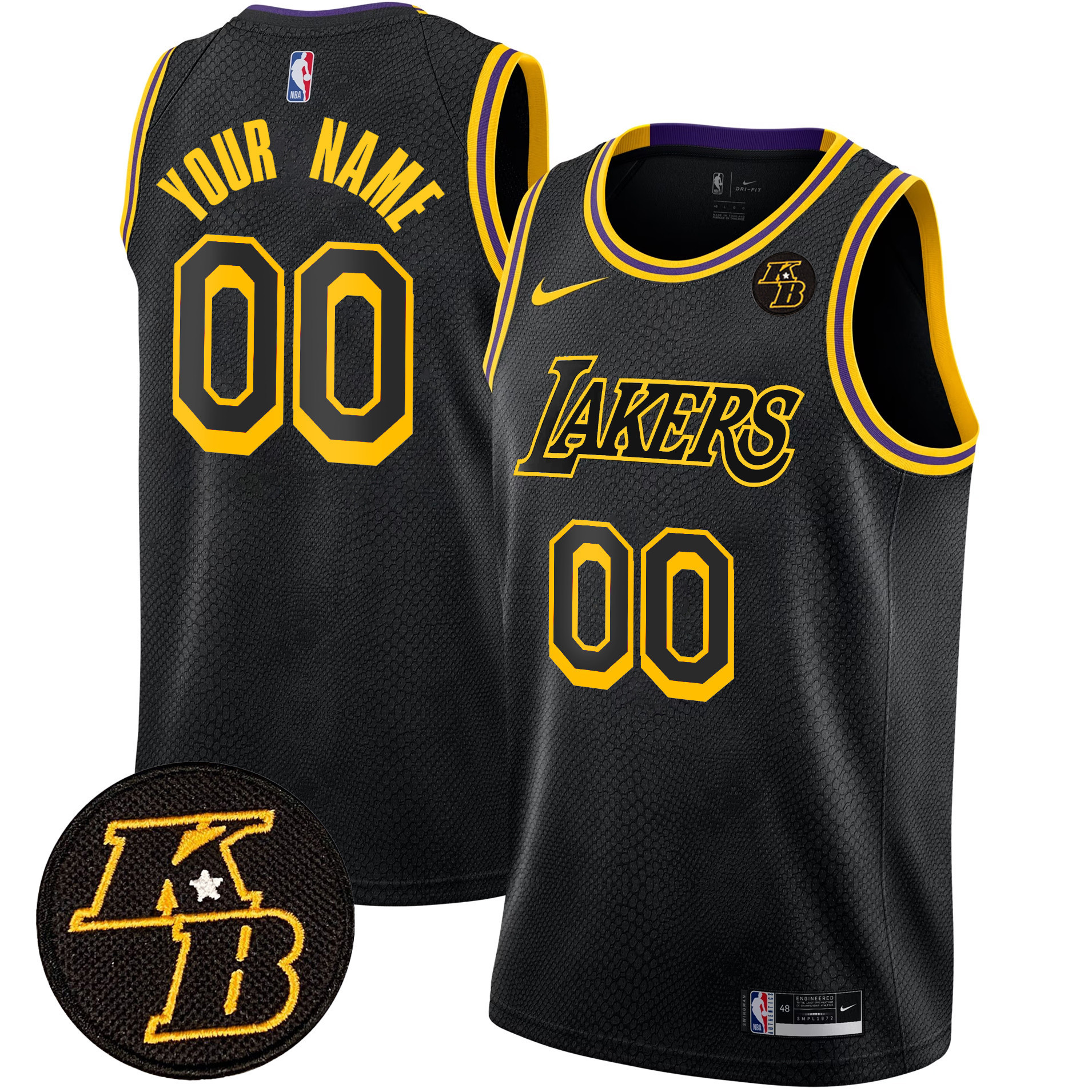 Men's Los Angeles Lakers Kobe Bryant Patch Swingman Custom Black Mamba Jersey - All Stitched