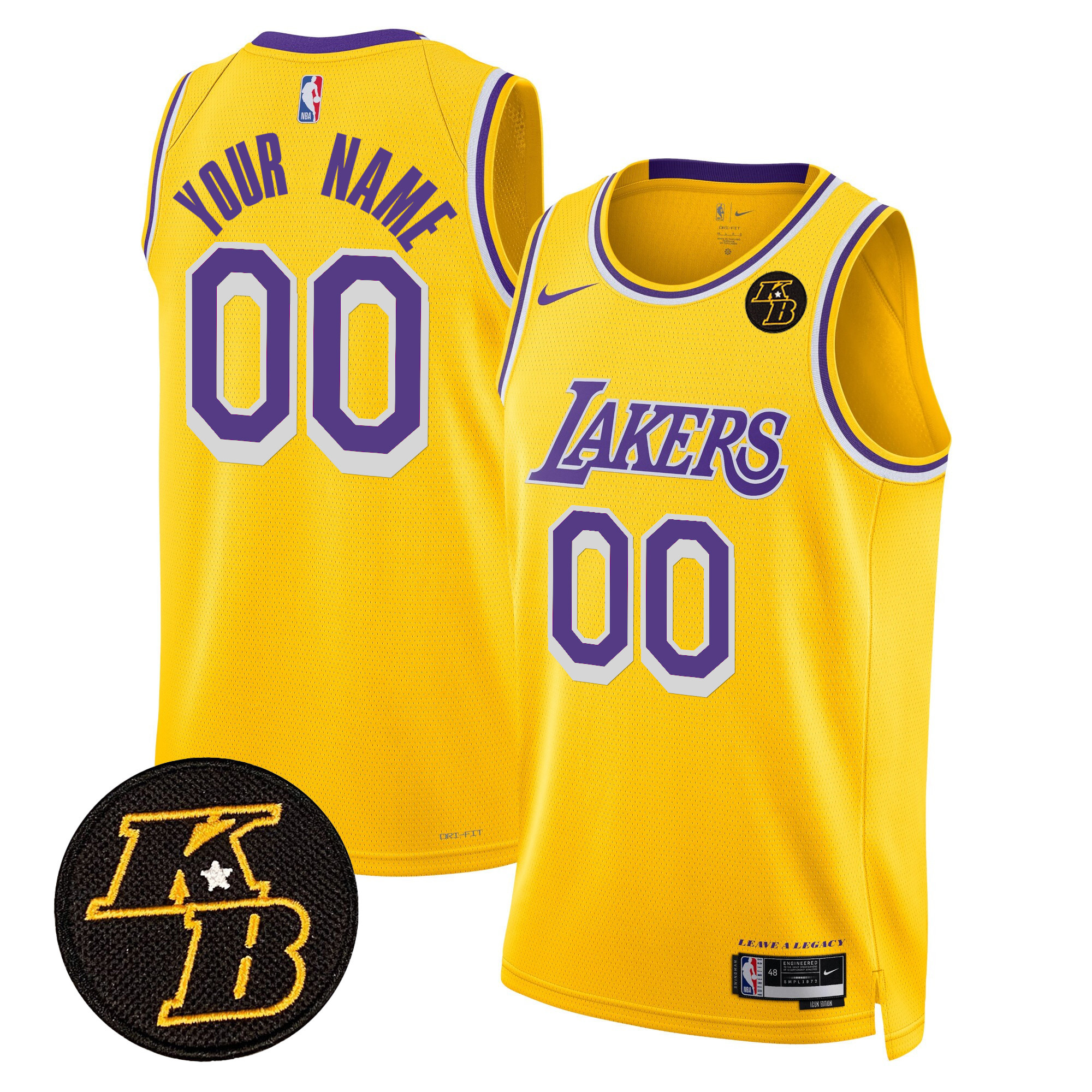 Men's Los Angeles Lakers Kobe Bryant Patch Swingman Custom Icon Jersey - All Stitched