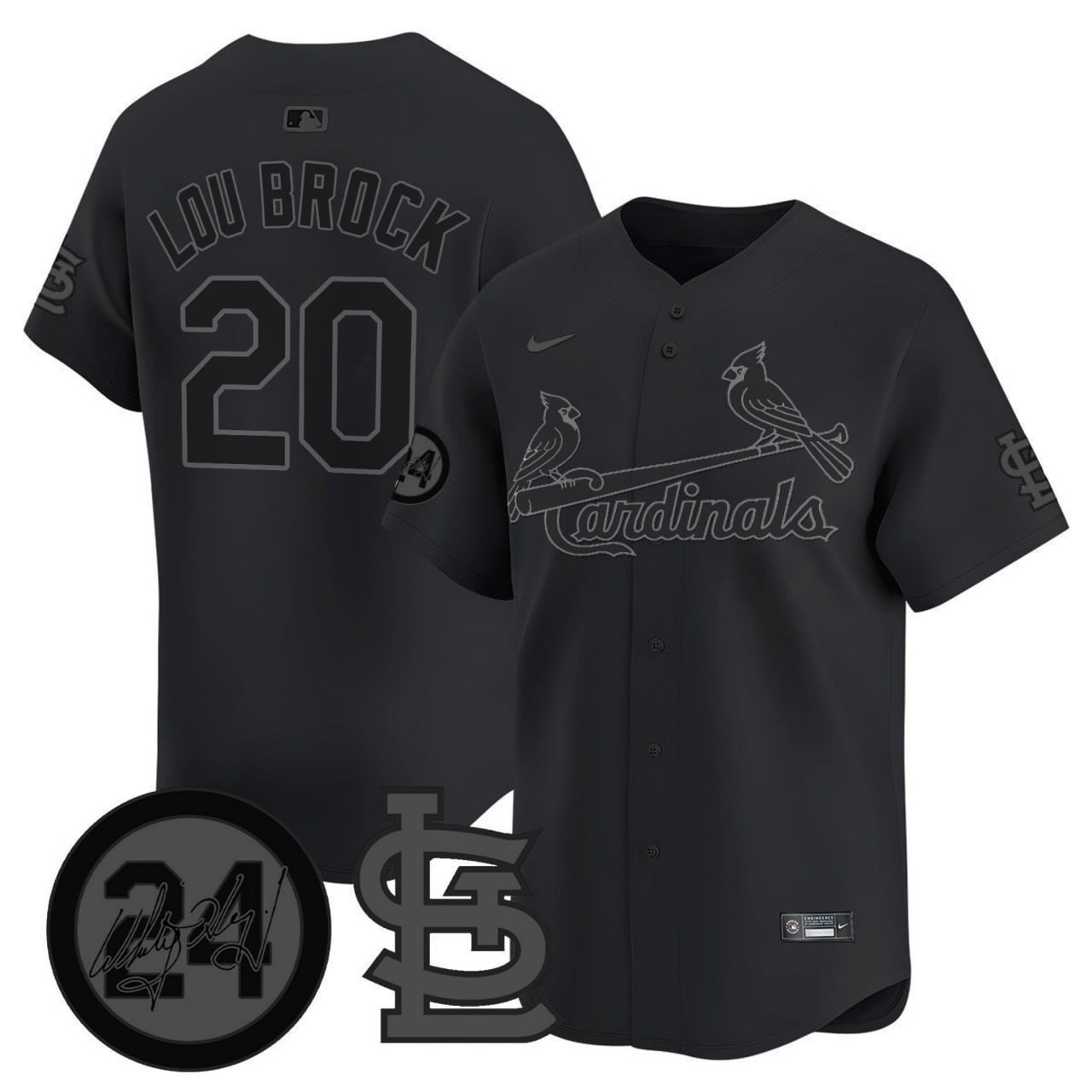 Men's Lou Brock St. Louis Cardinals Black In Black Memorial Vapor Limited Black Jersey - All Stitched