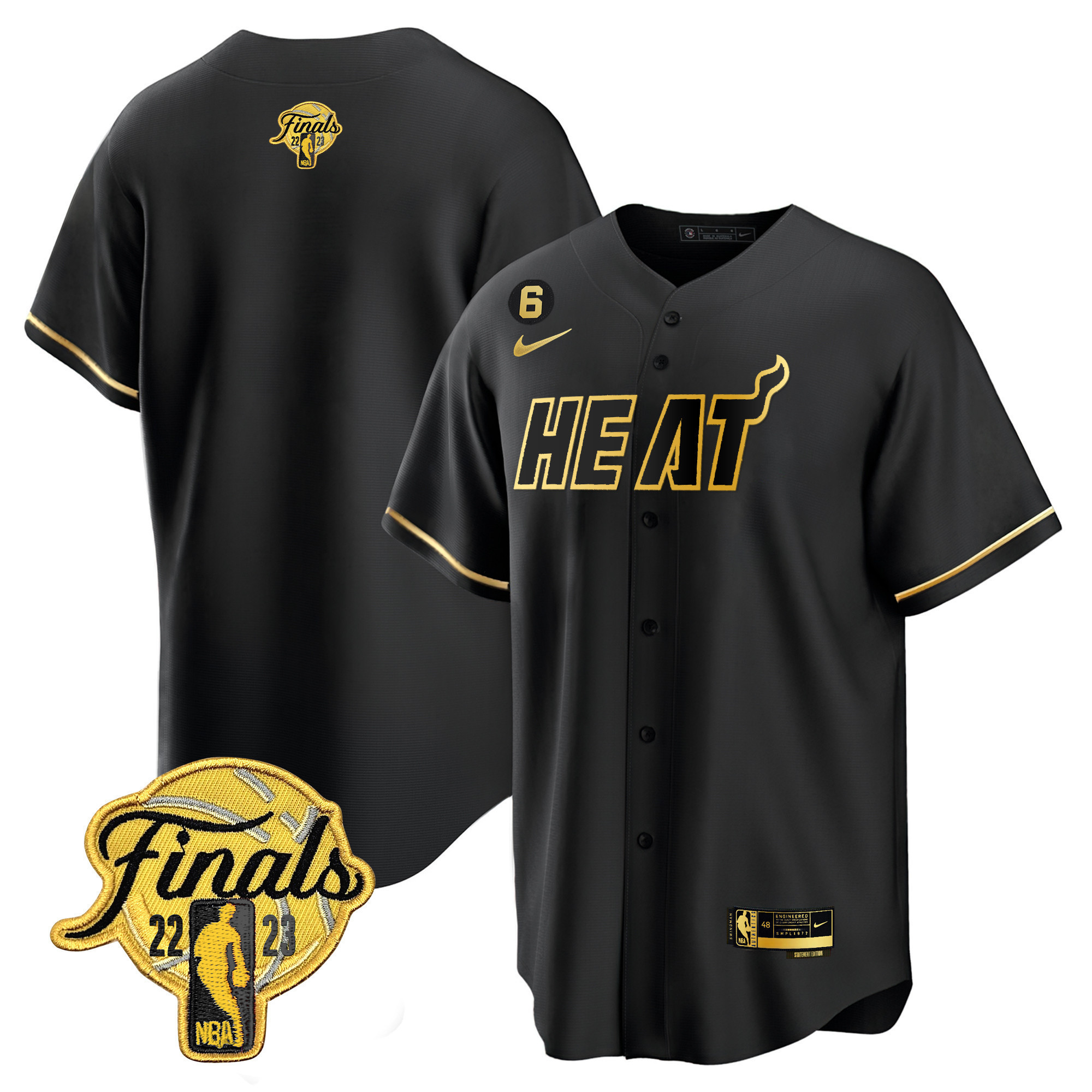 Men's Miami Heat 2023 Finals Baseball Cool Base Black Gold Jersey - All Stitched