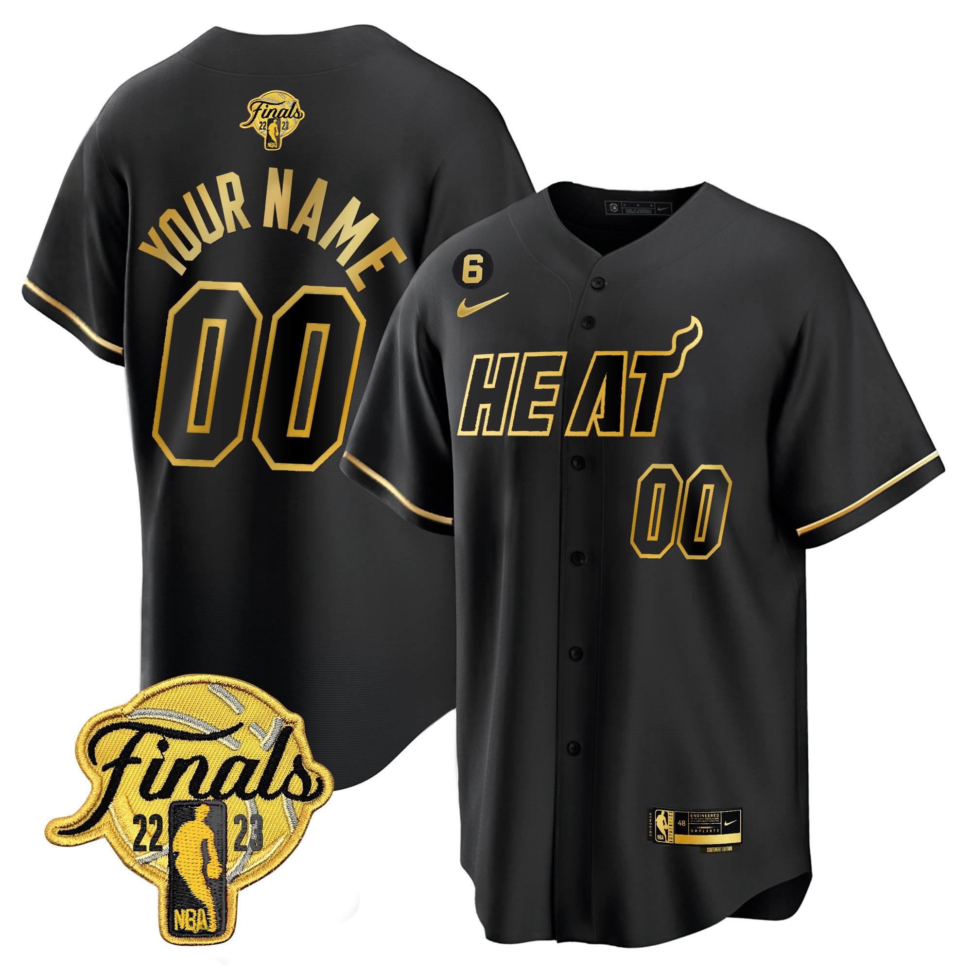 Men's Miami Heat 2023 Finals Baseball Cool Base Custom Black Gold Jersey - All Stitched