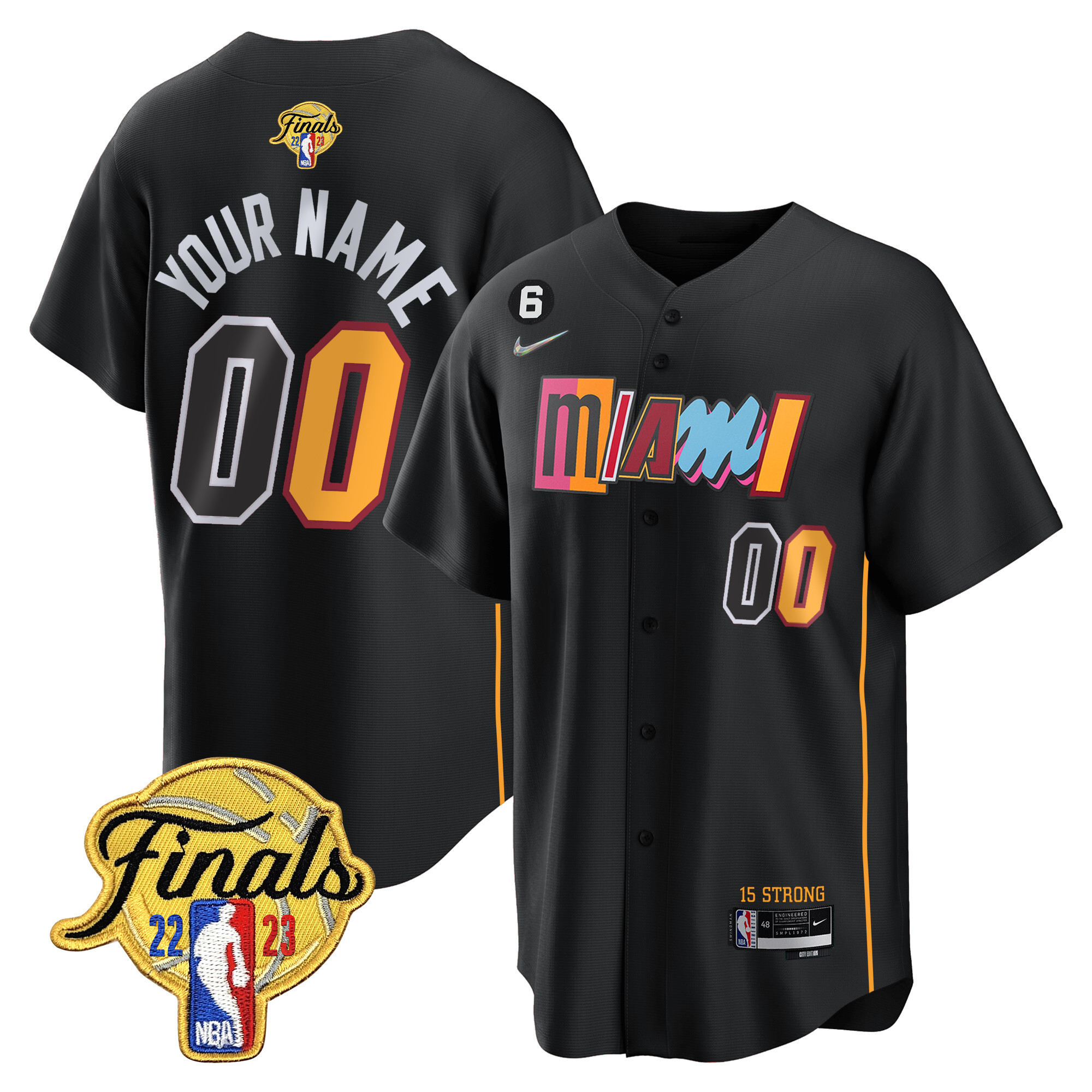 Men's Miami Heat 2023 Finals Baseball Cool Base Custom City Black Jersey - All Stitched