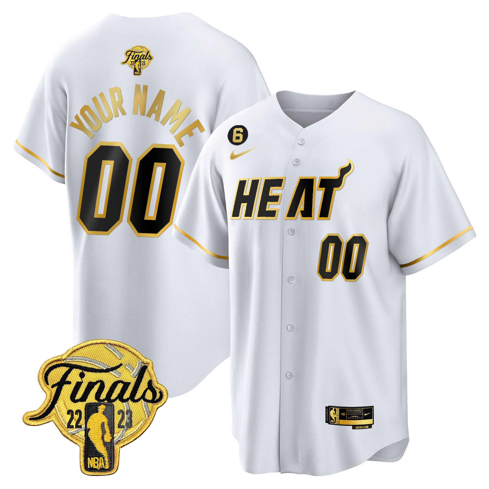 Men's Miami Heat 2023 Finals Baseball Cool Base Custom White Gold Jersey - All Stitched