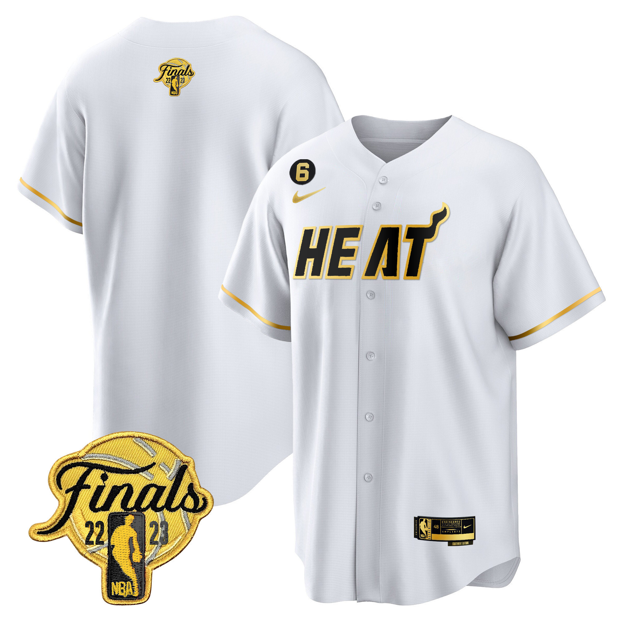 Men's Miami Heat 2023 Finals Baseball Cool Base White Gold Jersey - All Stitched