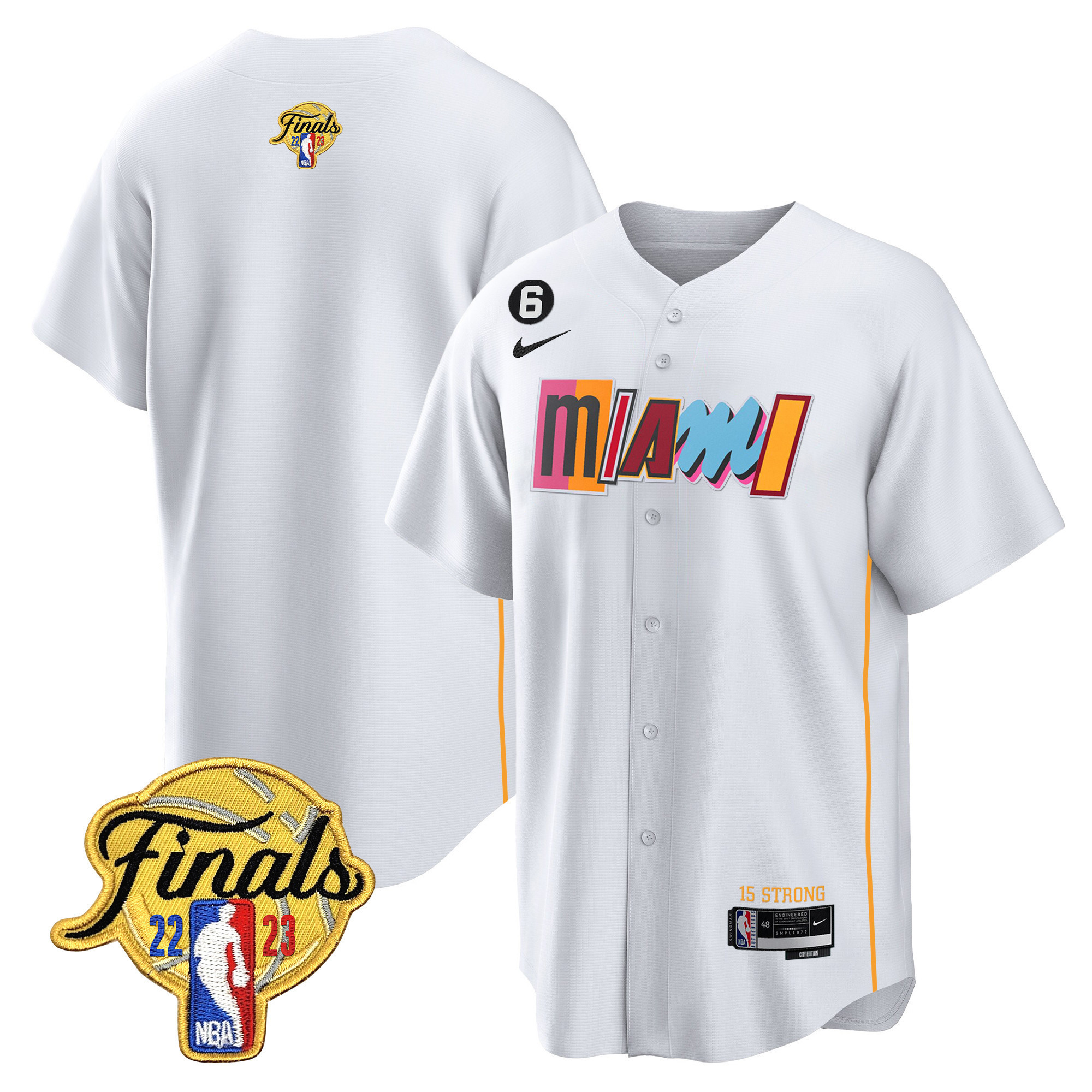 Men's Miami Heat 2023 Finals Patch Baseball City White Jersey V2 - All Stitched