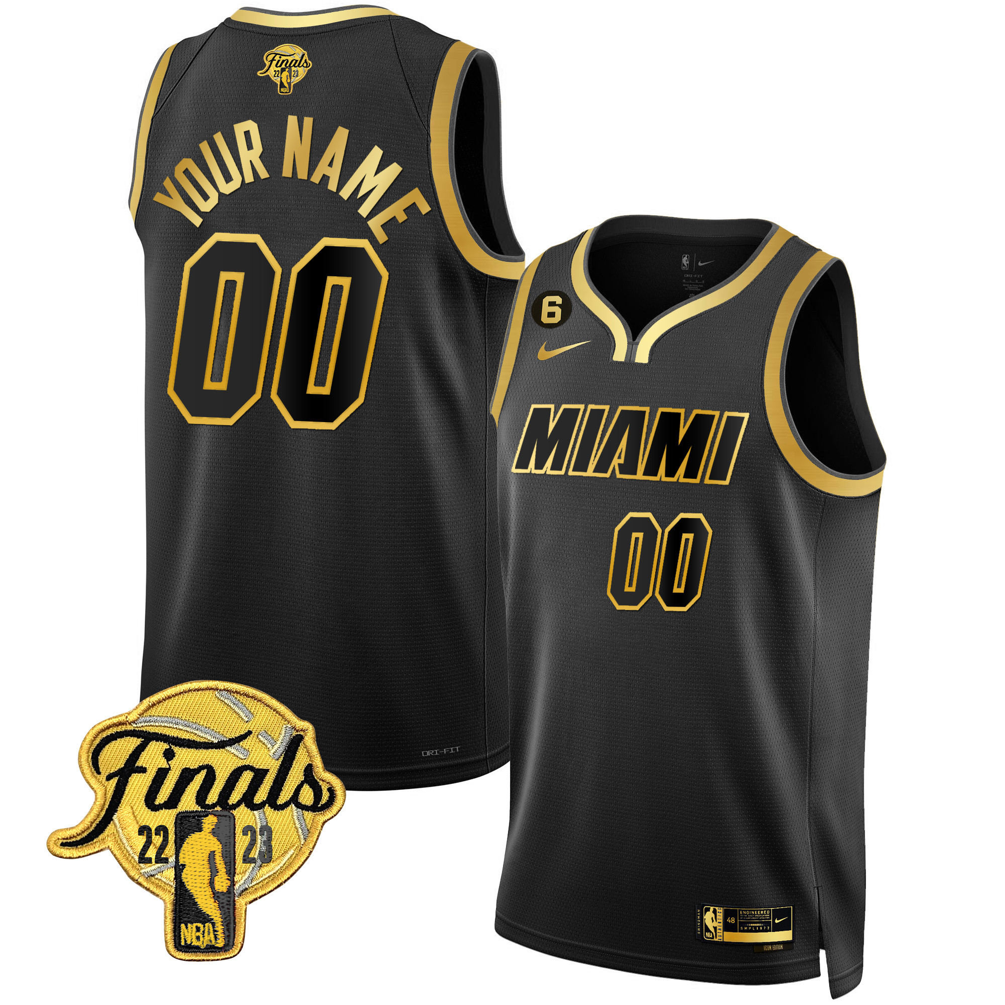 Men's Miami Heat 2023 Finals Patch Collection Custom Black Gold Jersey V4 - All Stitched