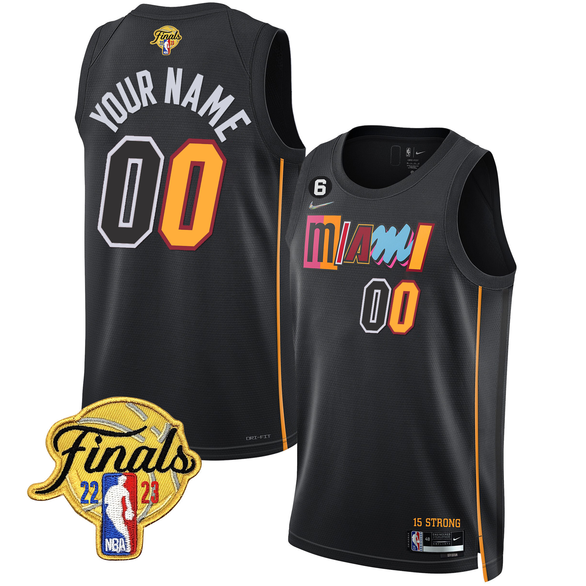 Men's Miami Heat 2023 Finals Patch Collection Custom City Black Jersey - All Stitched