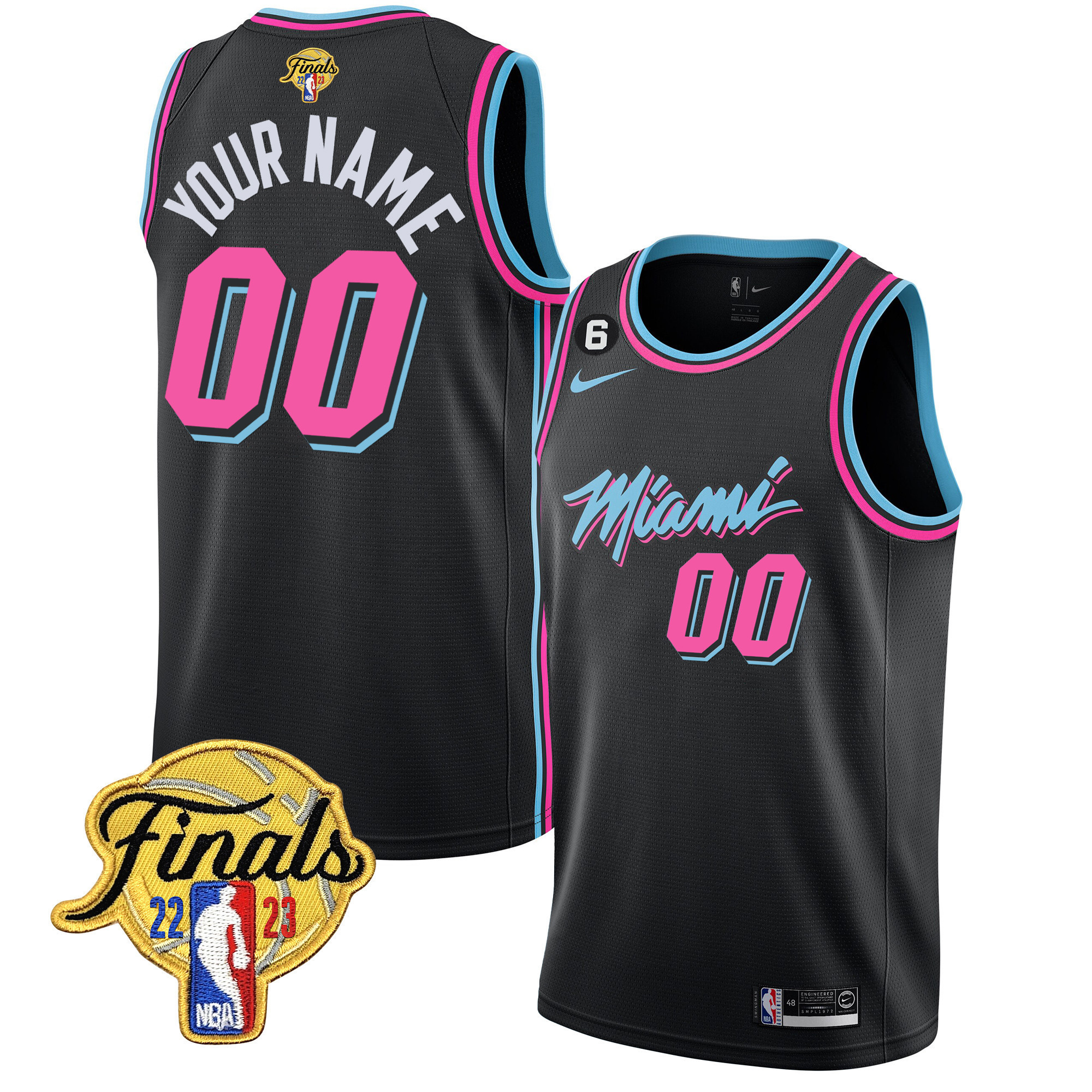 Men's Miami Heat 2023 Finals Patch Collection Custom Vice Black Jersey V4 - All Stitched