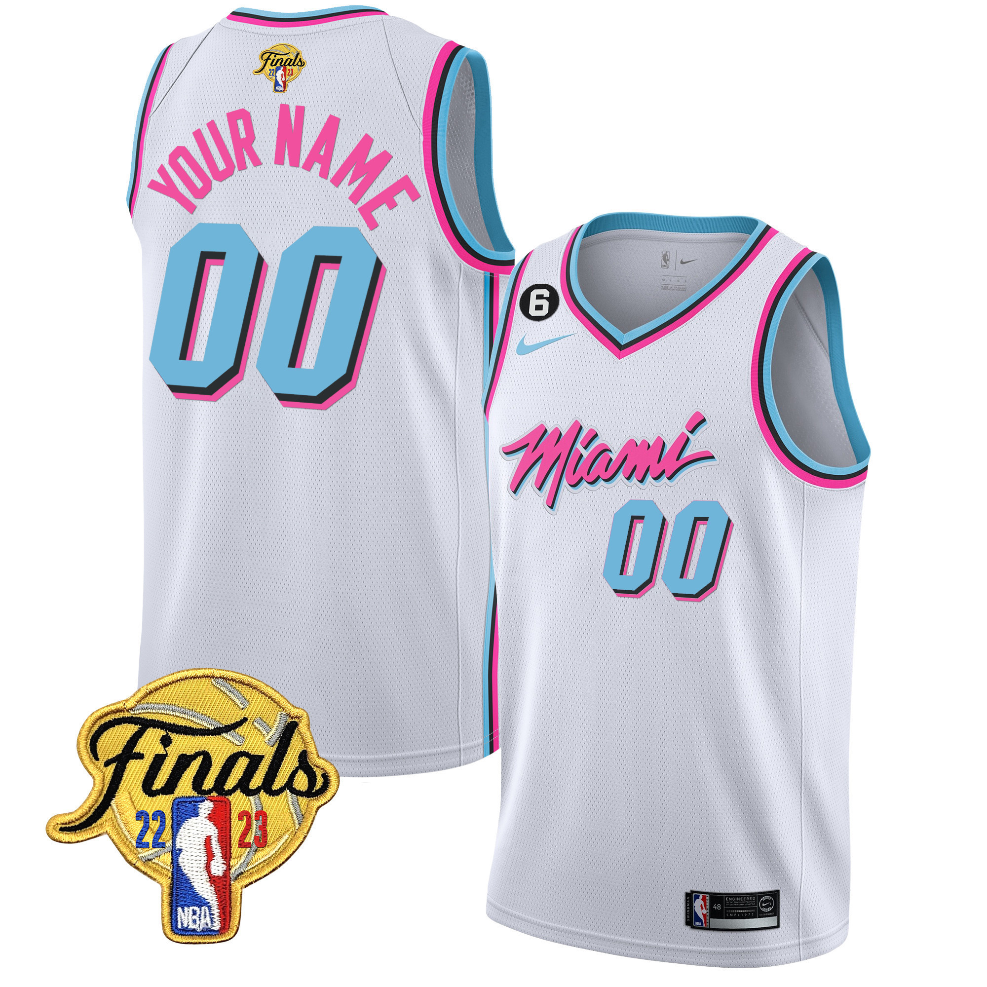 Men's Miami Heat 2023 Finals Patch Collection Custom Vice White Jersey V4 - All Stitched