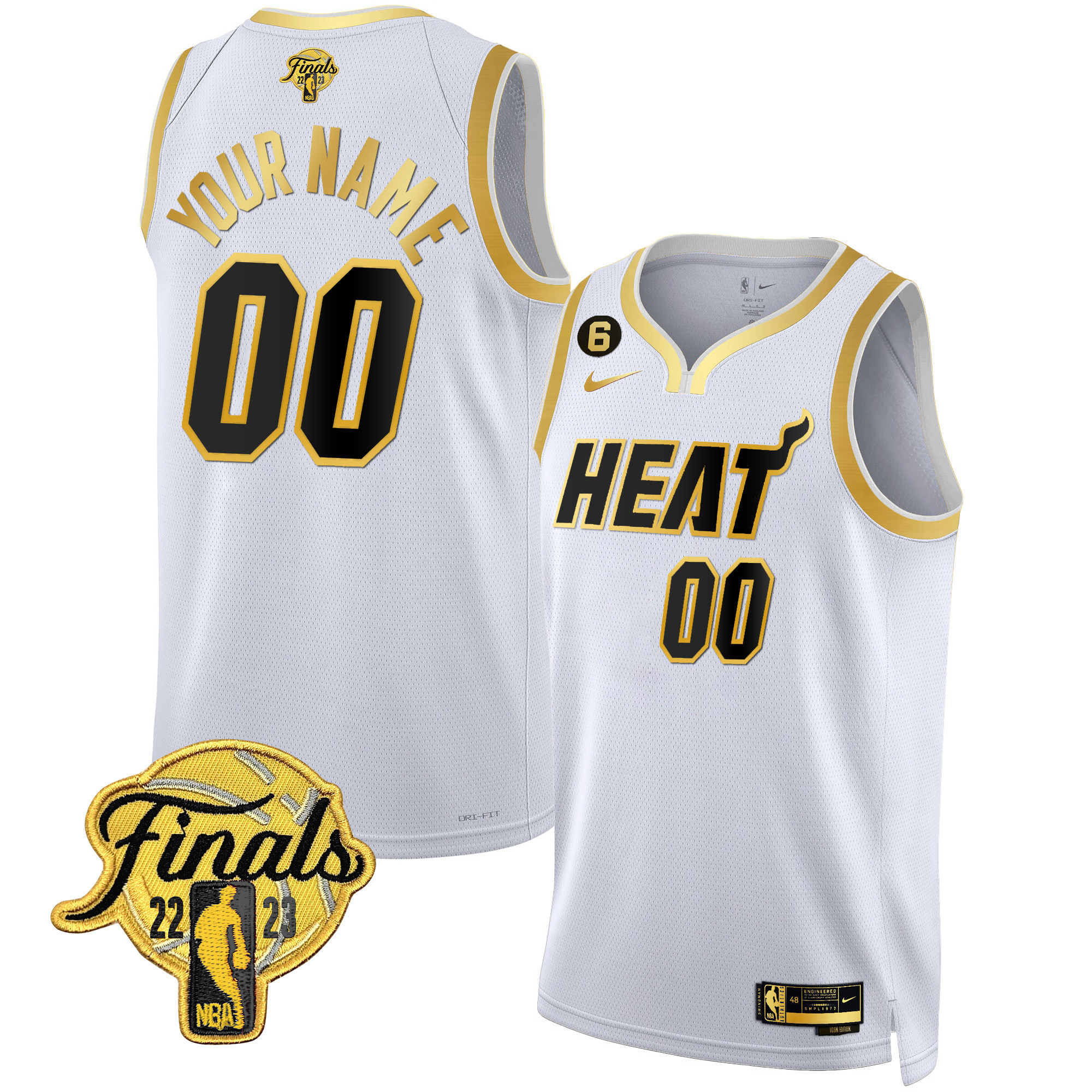 Men's Miami Heat 2023 Finals Patch Collection Custom White Gold Jersey - All Stitched