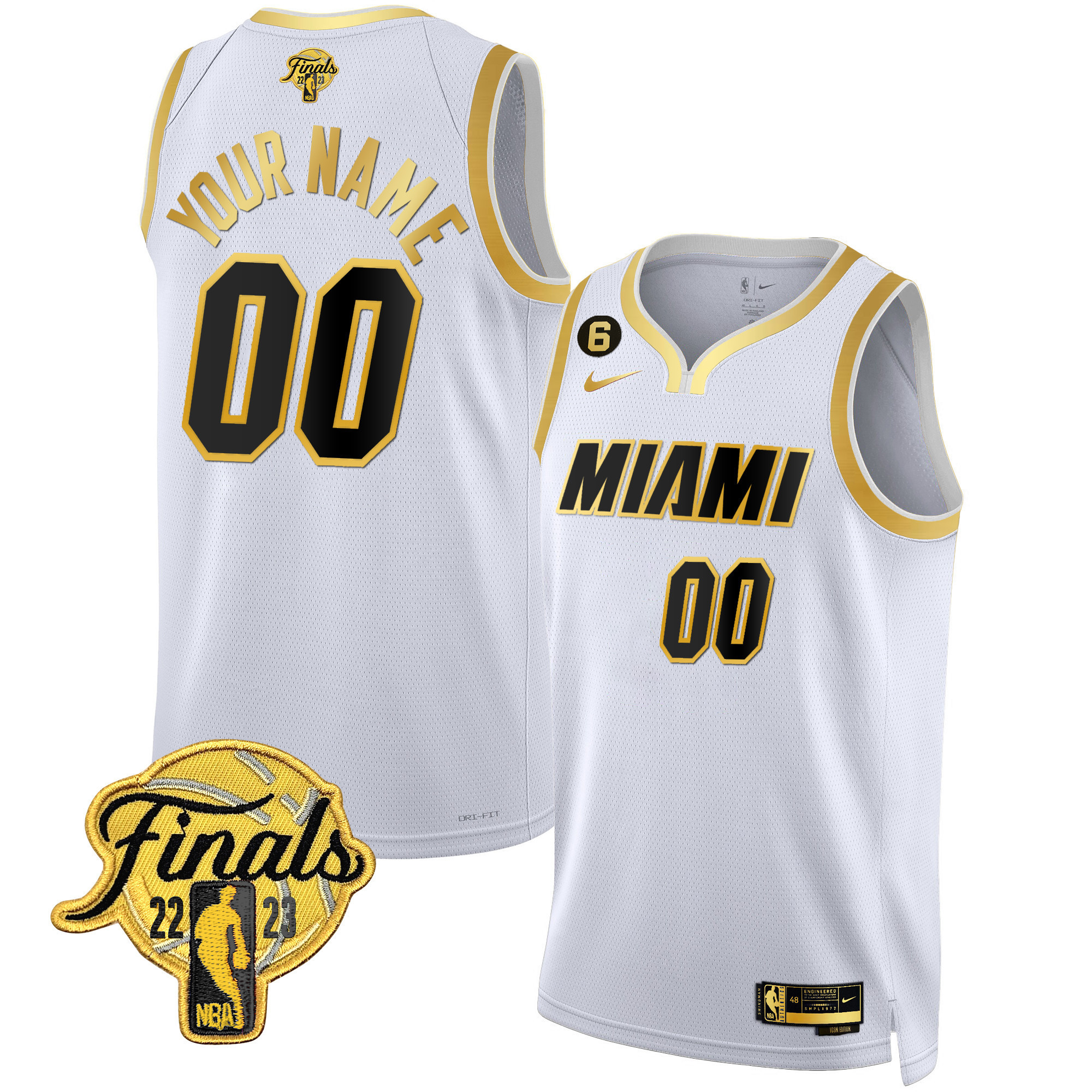 Men's Miami Heat 2023 Finals Patch Collection Custom White Gold Jersey V4 - All Stitched