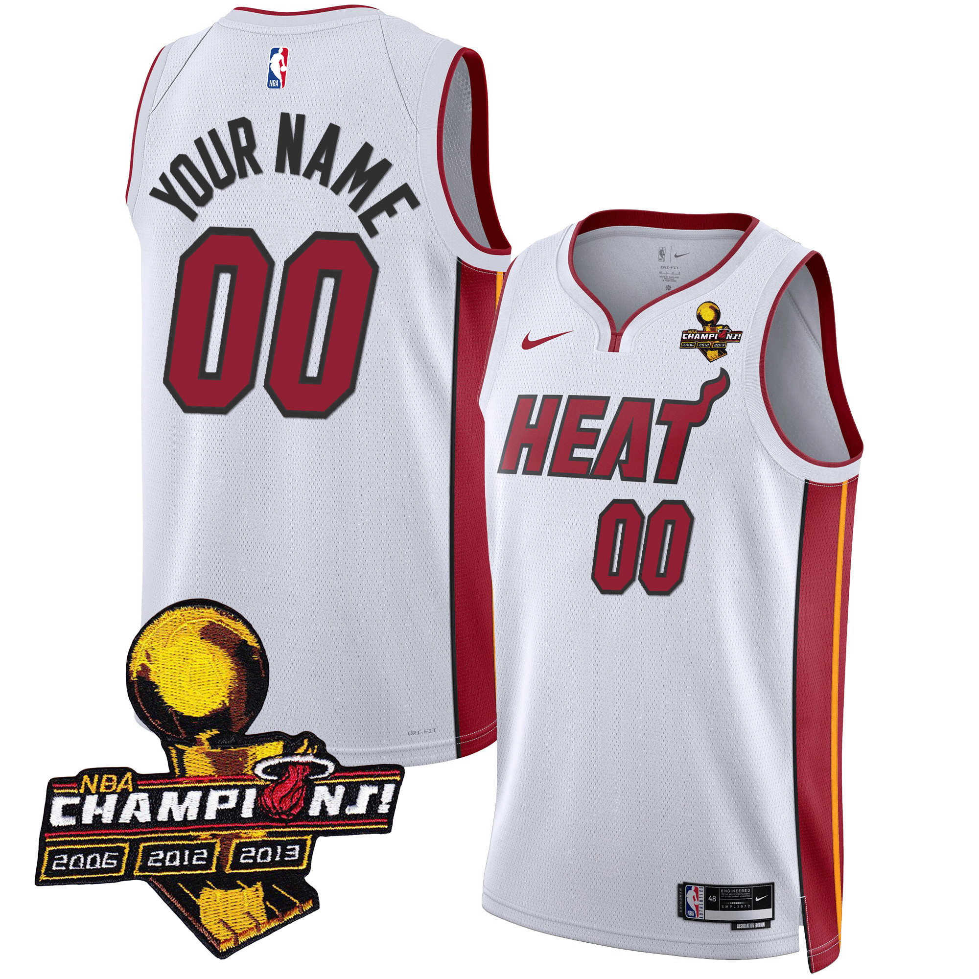 Men's Miami Heat 3-Time Champions Patch Collection Custom Association Jersey - All Stitched