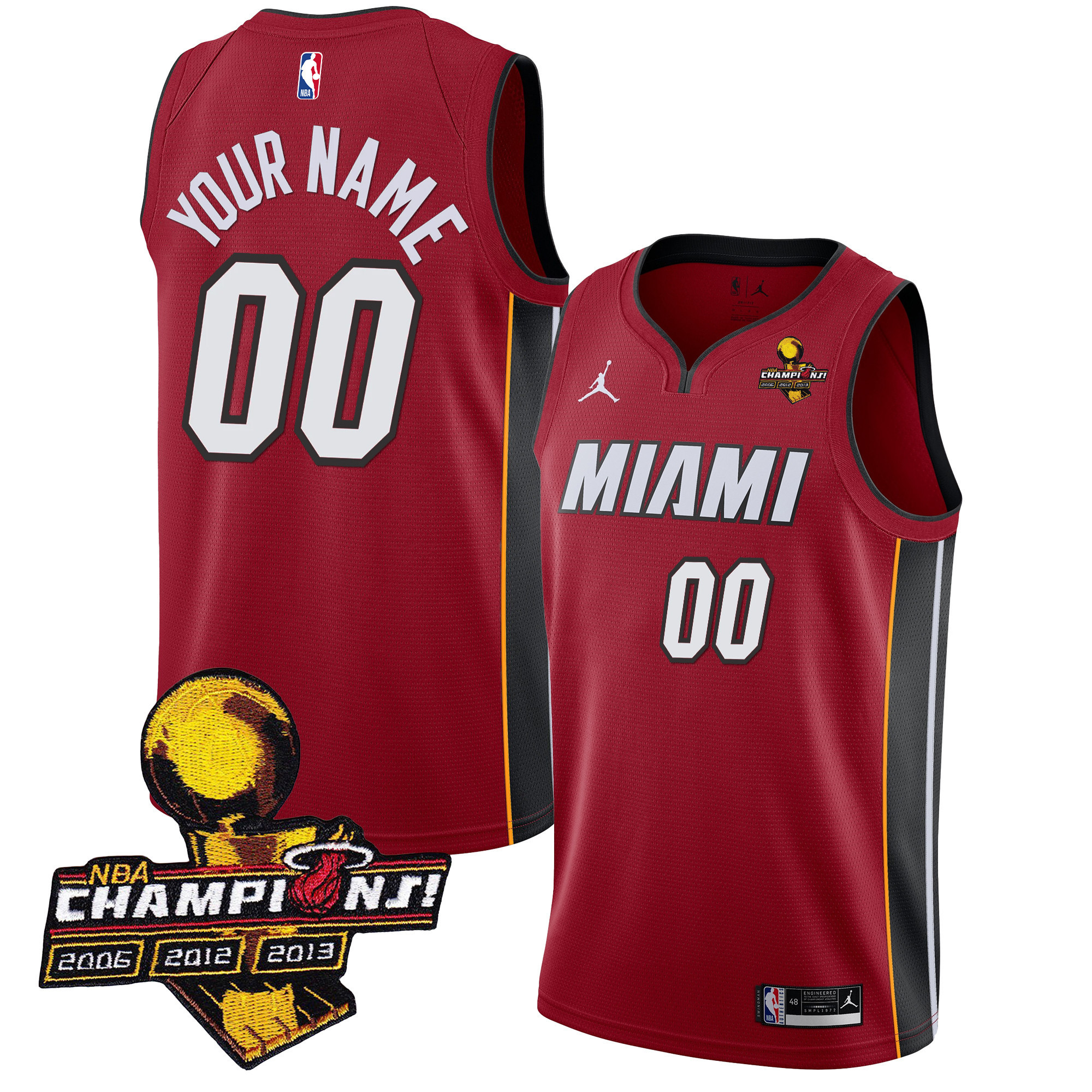 Men's Miami Heat 3-Time Champions Patch Collection Custom Statement Jersey - All Stitched