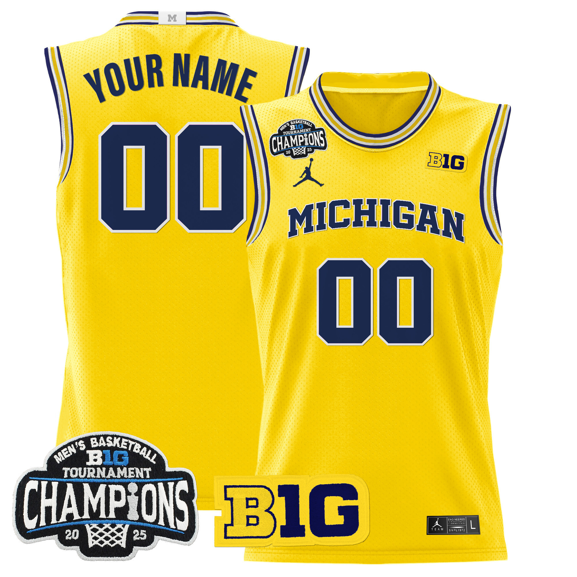 Men's Michigan Wolverines 2025 Big Ten Conference Tournament Champions Basketball Custom Maize Jersey - All Stitched