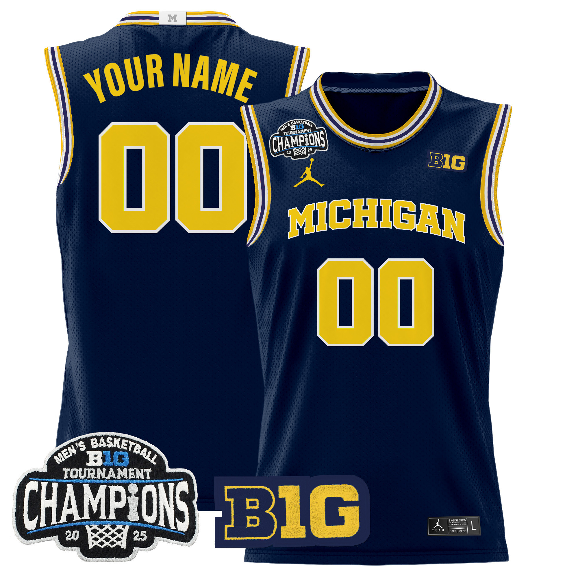 Men's Michigan Wolverines 2025 Big Ten Conference Tournament Champions Basketball Custom Navy Jersey - All Stitched