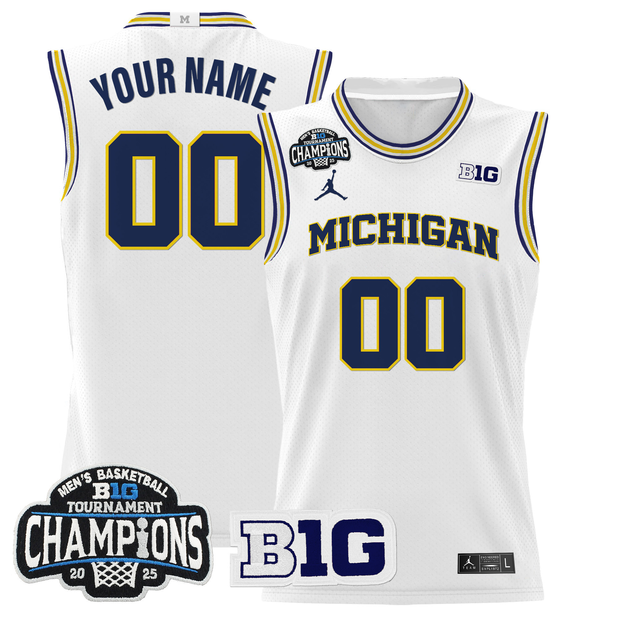 Men's Michigan Wolverines 2025 Big Ten Conference Tournament Champions Basketball Custom White Jersey - All Stitched
