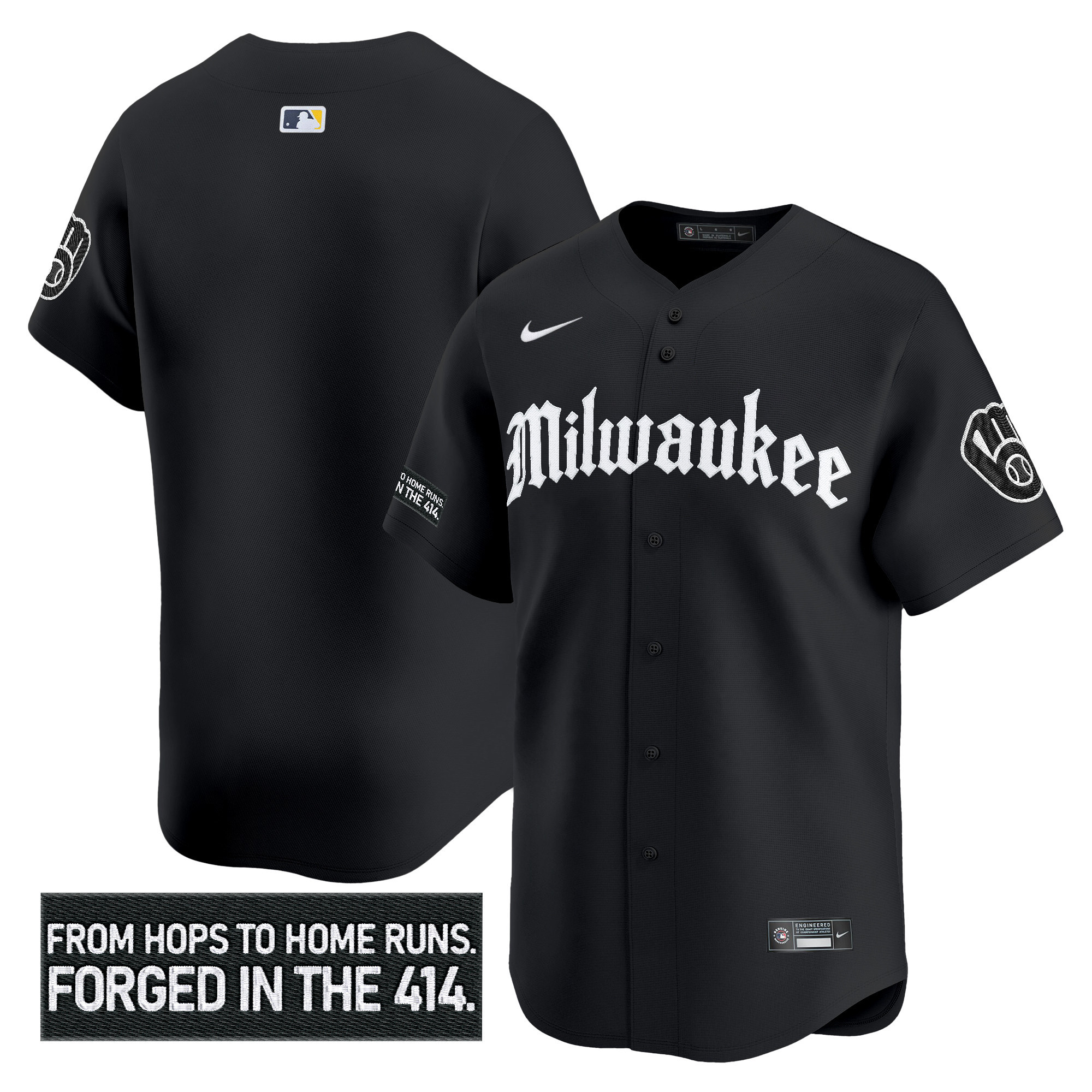 Men's Milwaukee Brewers Gothic 414 Shadows Edition Vapor Premier Limited Black Jersey - All Stitched