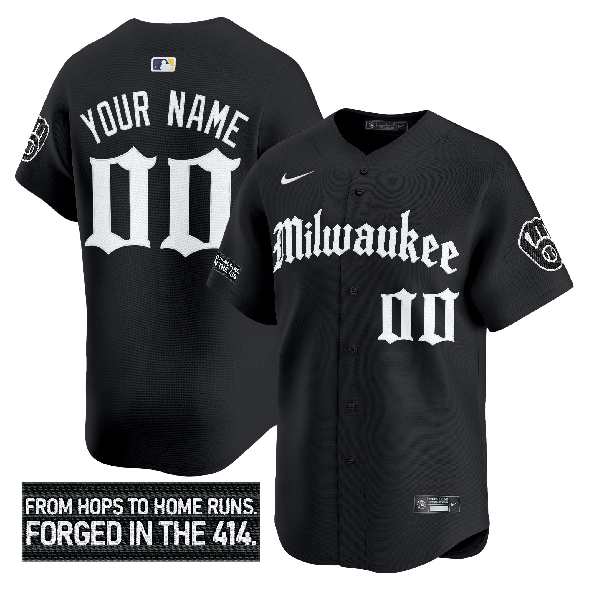 Men's Milwaukee Brewers Gothic 414 Shadows Edition Vapor Premier Limited Custom Black Jersey - All Stitched