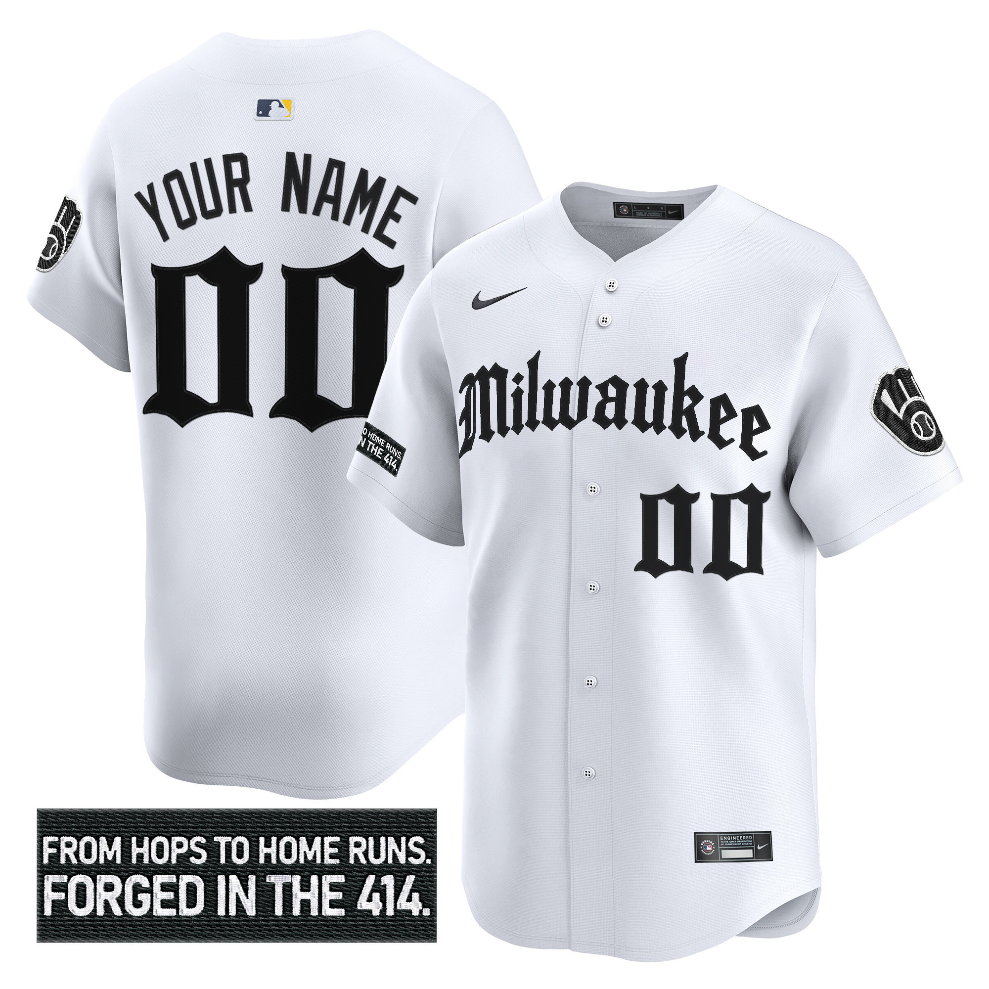 Men's Milwaukee Brewers Gothic 414 Shadows Edition Vapor Premier Limited Custom White Jersey - All Stitched