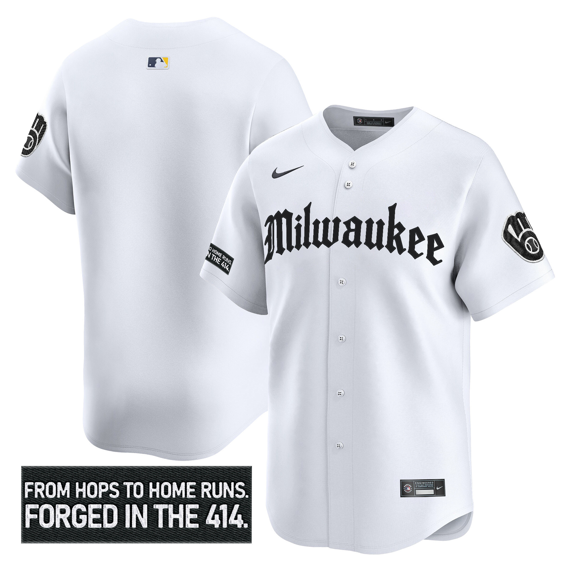Men's Milwaukee Brewers Gothic 414 Shadows Edition Vapor Premier Limited White Jersey - All Stitched