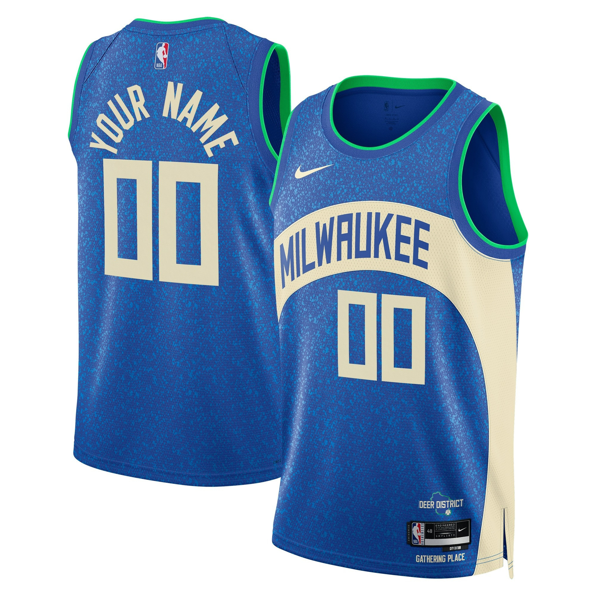 Men's Milwaukee Bucks 2023/24 Swingman City Edition Custom Blue Jersey - All Stitched