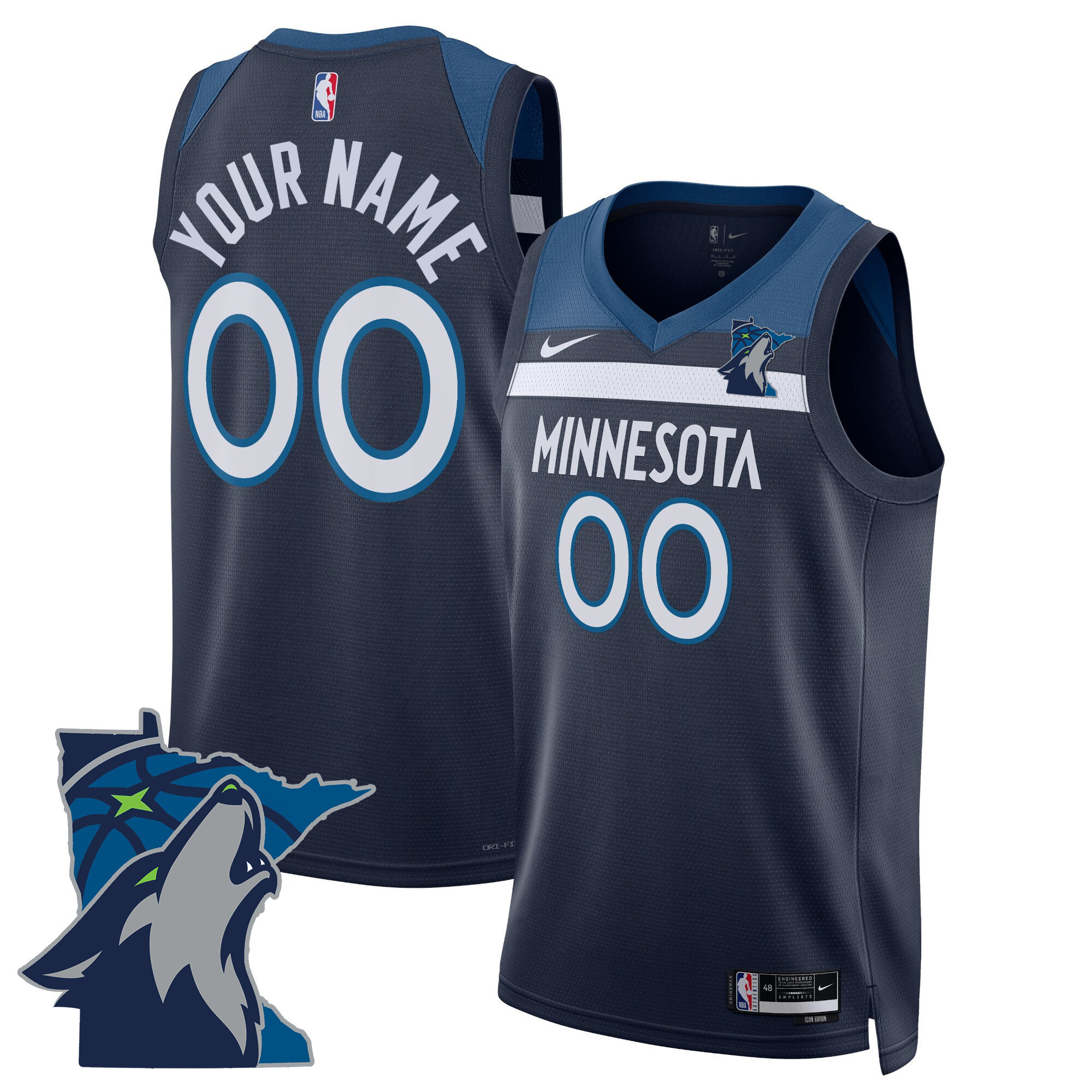 Men's Minnesota Timberwolves Swingman Custom Icon Jersey - Minnesota Patch - All Stitched