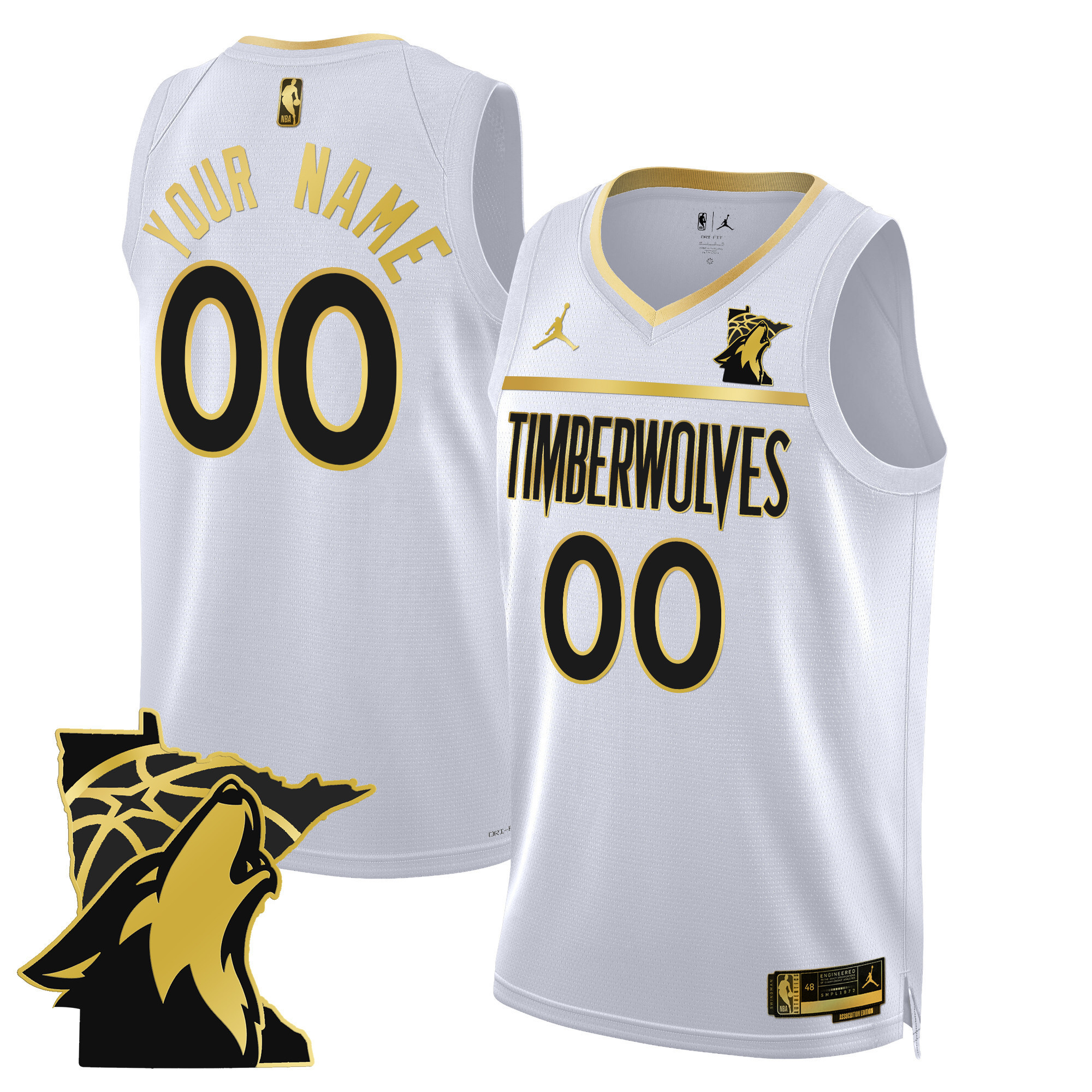 Men's Minnesota Timberwolves Swingman Custom White Gold Jersey - Minnesota Patch - All Stitched