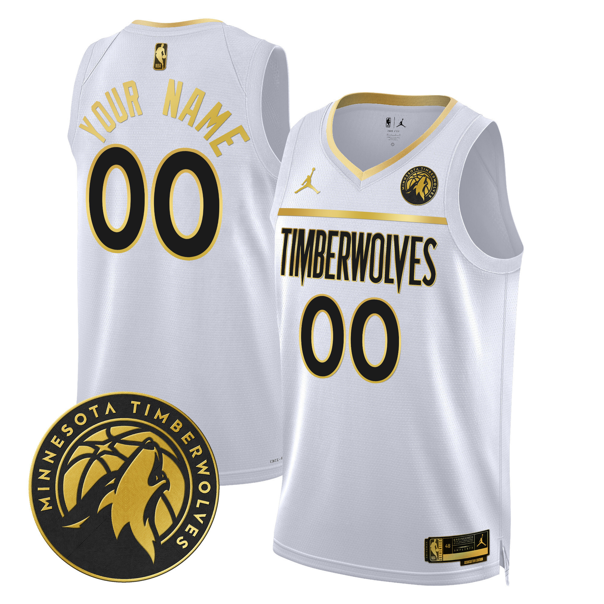 Men's Minnesota Timberwolves Swingman Custom White Gold Jersey V2 - All Stitched