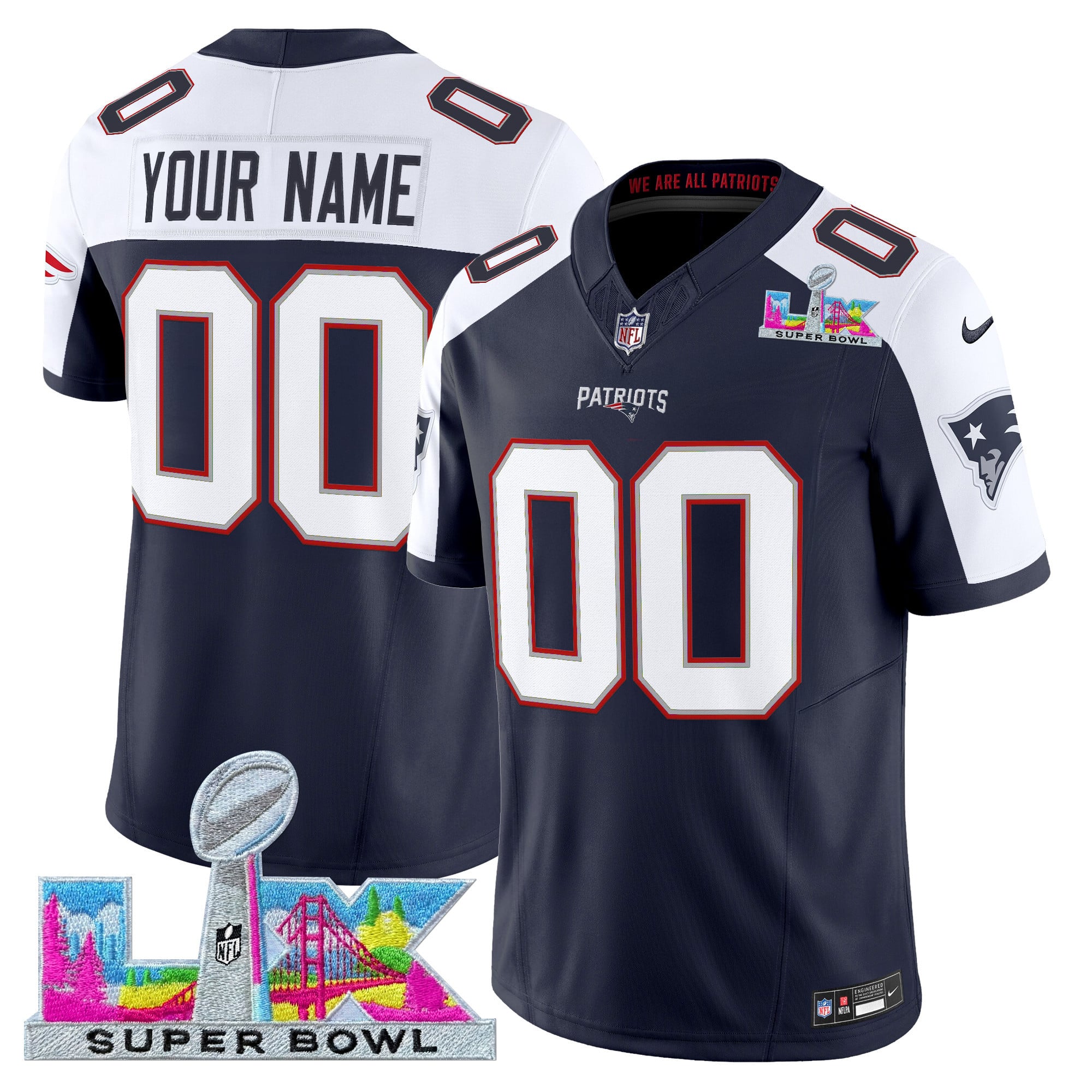 Men's New England Patriots Super Bowl LX Vapor Limited Custom Navy Alternate Jersey - All Stitched
