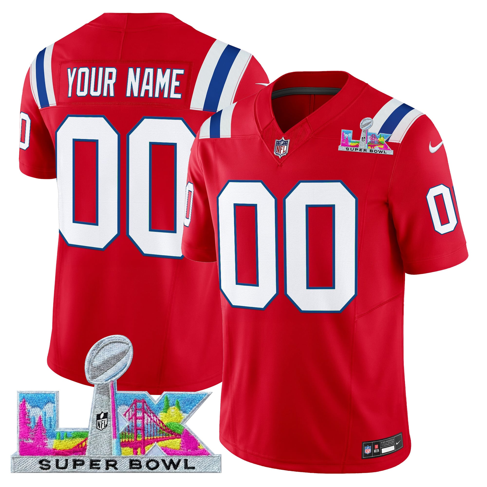 Men's New England Patriots Super Bowl LX Vapor Limited Custom Red Jersey - All Stitched