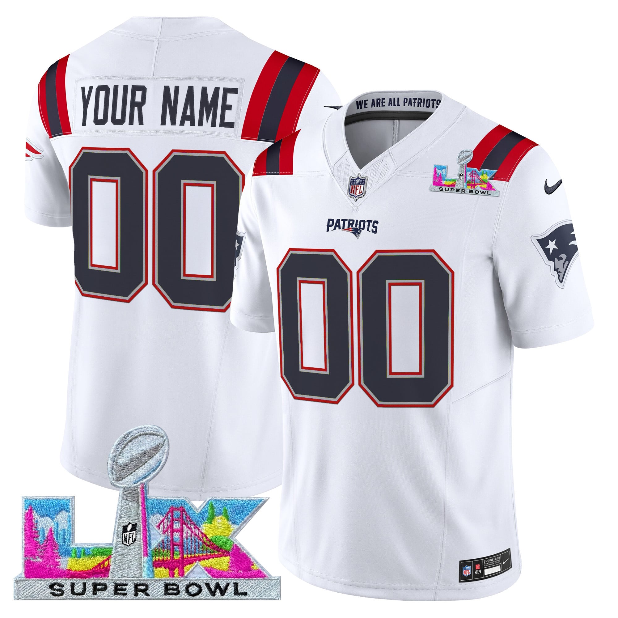 Men's New England Patriots Super Bowl LX Vapor Limited Custom White Jersey - All Stitched