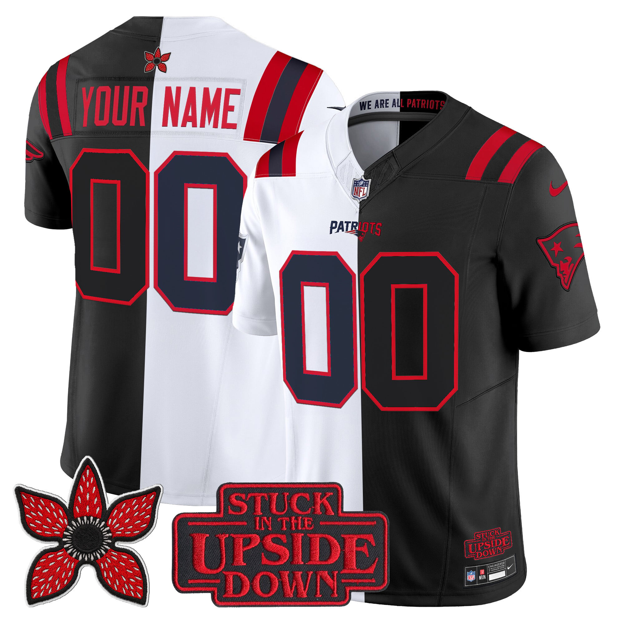 Men's New England Patriots 'Upside Down Edition Vapor Limited Custom White-Black Jersey - All Stitched