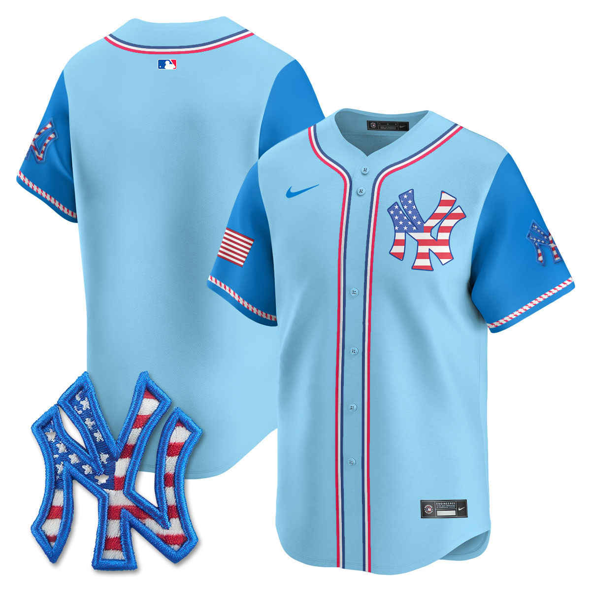 Men's New York Yankees 2025 Fourth of July Vapor Premier Limited Light Blue Alternate Jersey - All Stitched