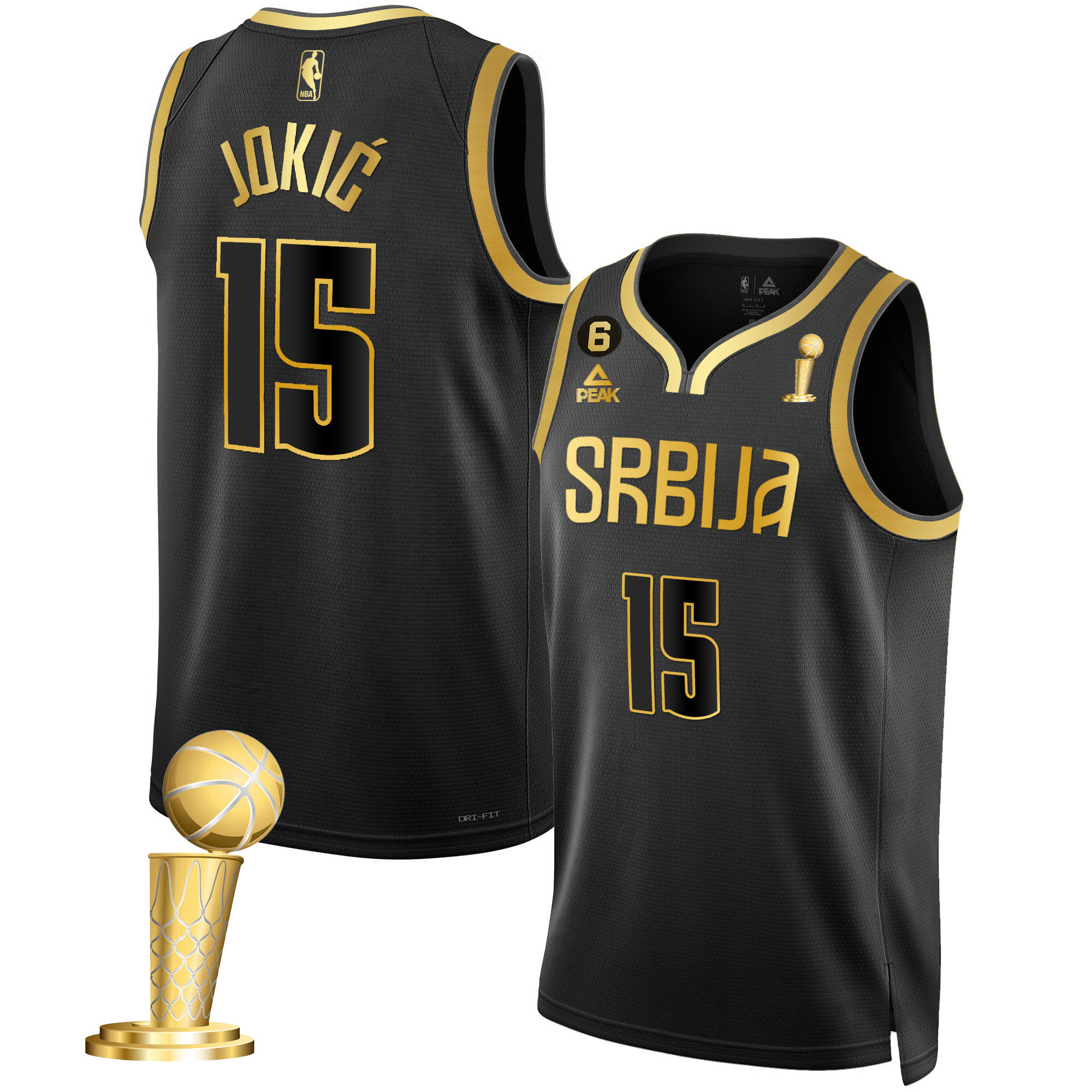 Men's Nikola Jokic Denver Nuggets Serbia Champions Gold Black Gold Jersey - All Stitched