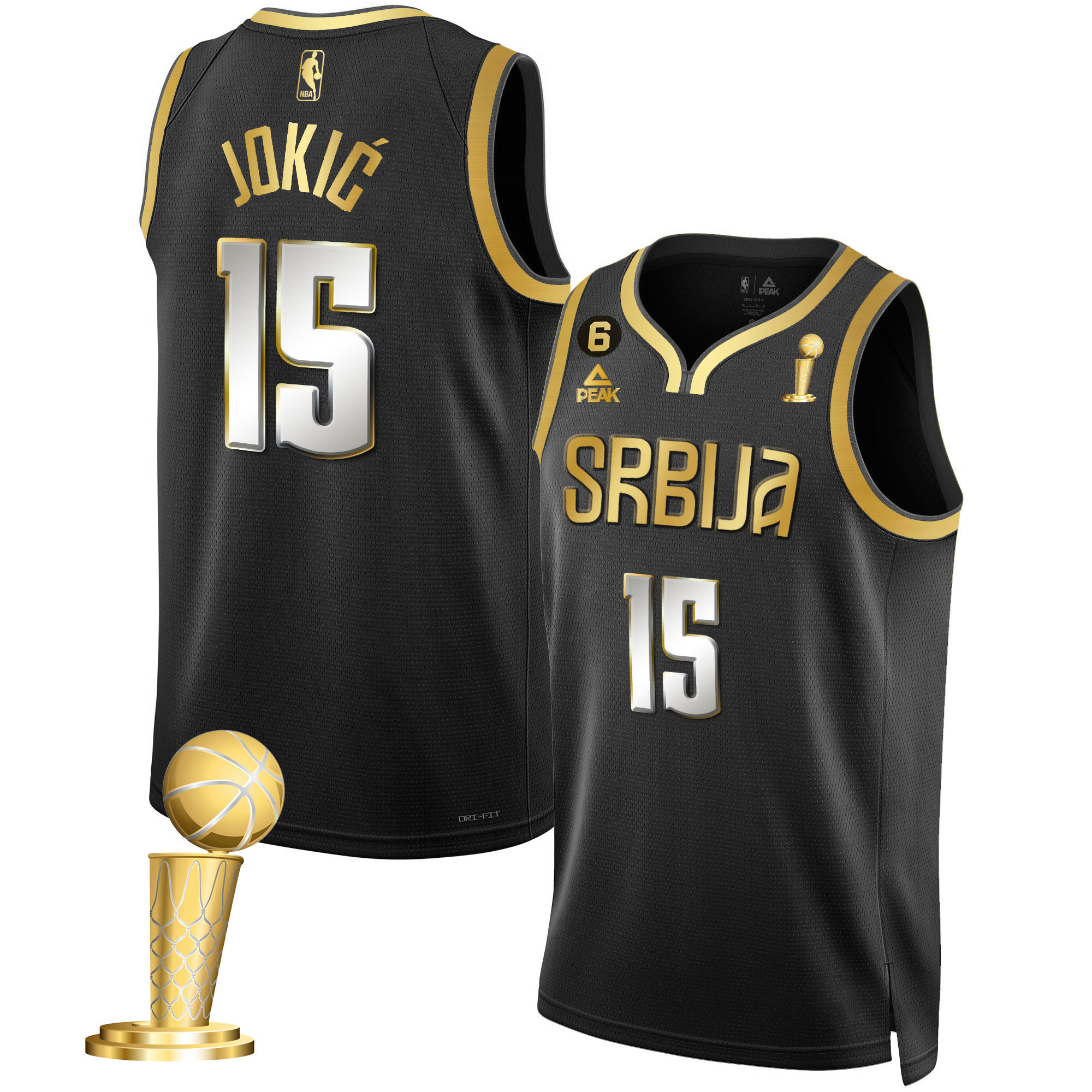 Men's Nikola Jokic Denver Nuggets Serbia Champions Gold Black Limited Jersey - All Stitched