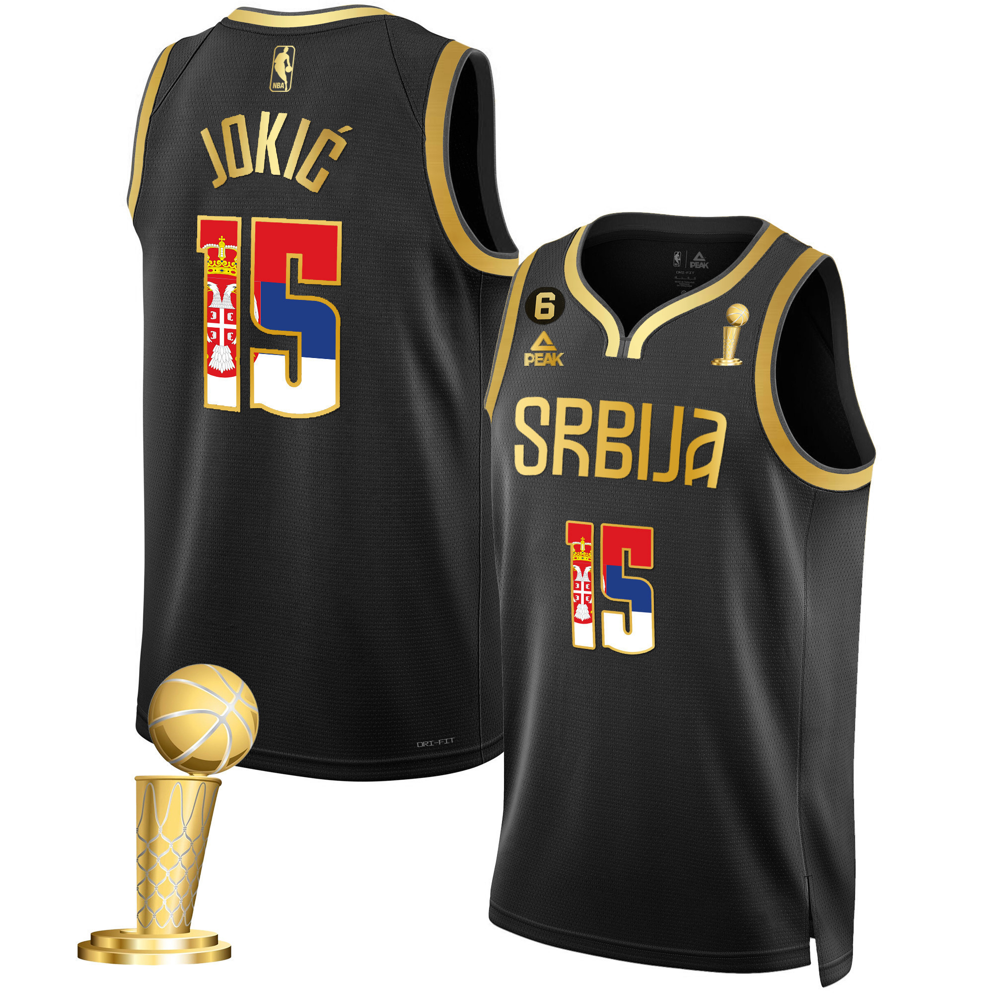 Men's Nikola Jokic Denver Nuggets Serbia Champions Gold Serbia Black Jersey - All Stitched