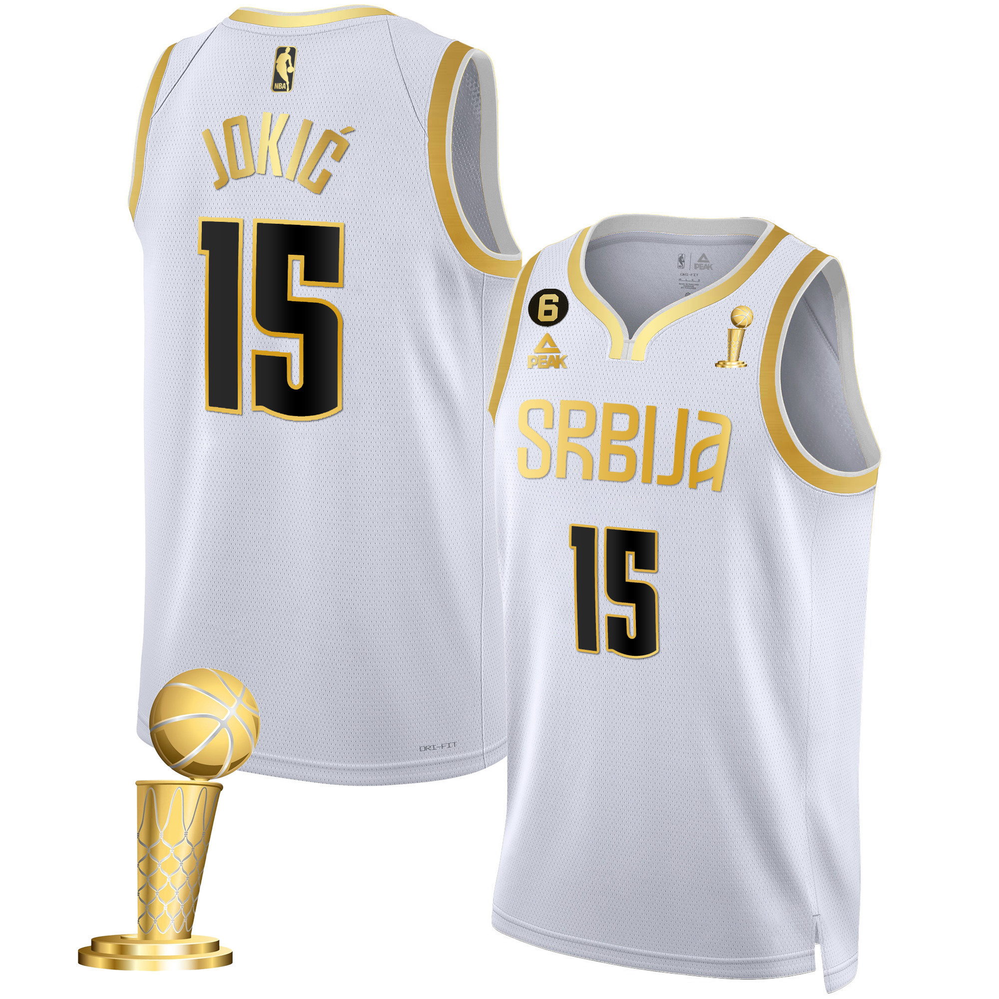 Men's Nikola Jokic Denver Nuggets Serbia Champions Gold White Gold Jersey - All Stitched