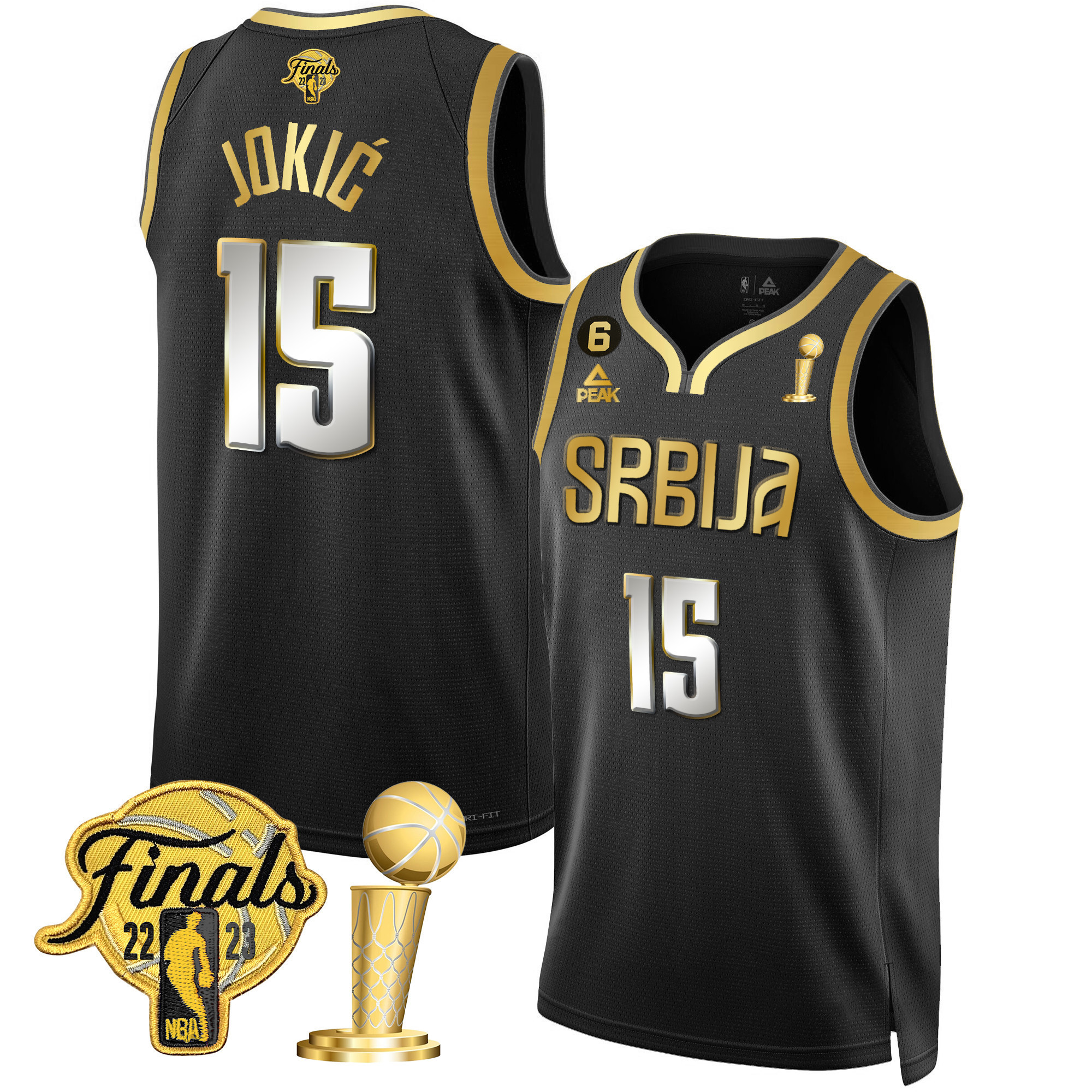 Men's Nikola Jokic Denver Nuggets Serbia Finals & Champions Gold Black Limited Jersey - All Stitched