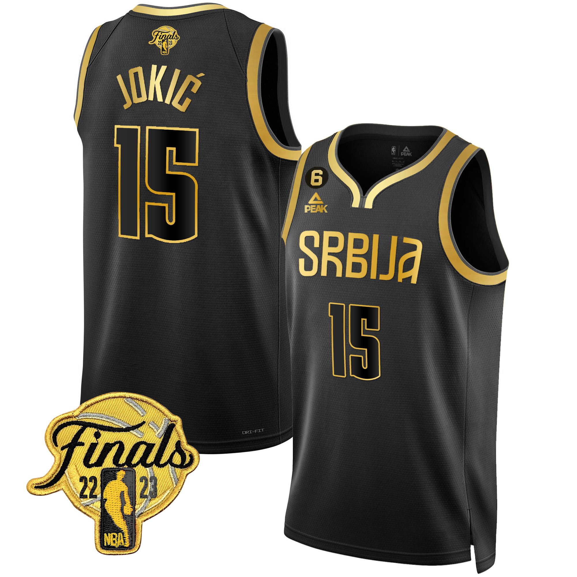 Men's Nikola Jokic Denver Nuggets Serbia Finals Patch Gold Black Gold Jersey - All Stitched
