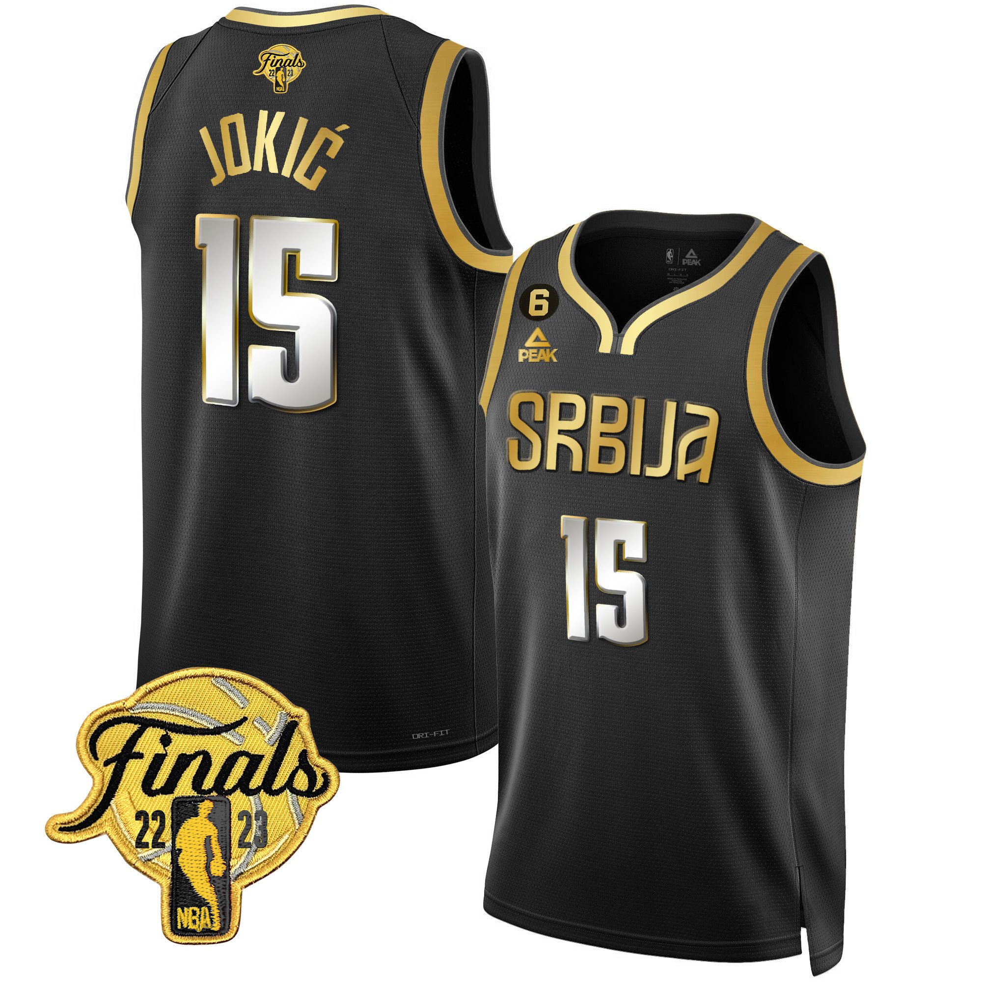 Men's Nikola Jokic Denver Nuggets Serbia Finals Patch Gold Black Limited Jersey - All Stitched