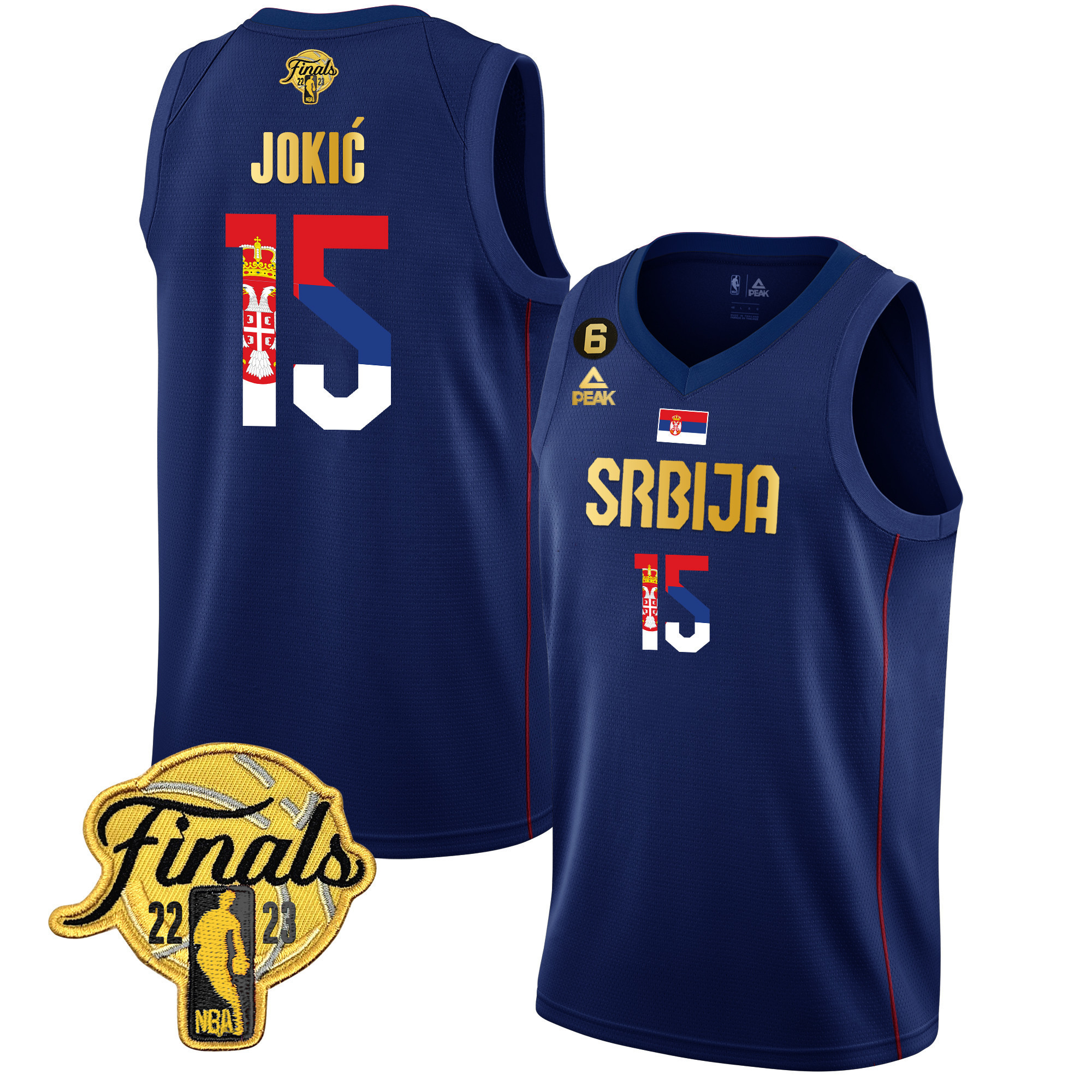 Men's Nikola Jokic Denver Nuggets Serbia Finals Patch Gold Navy Jersey - All Stitched