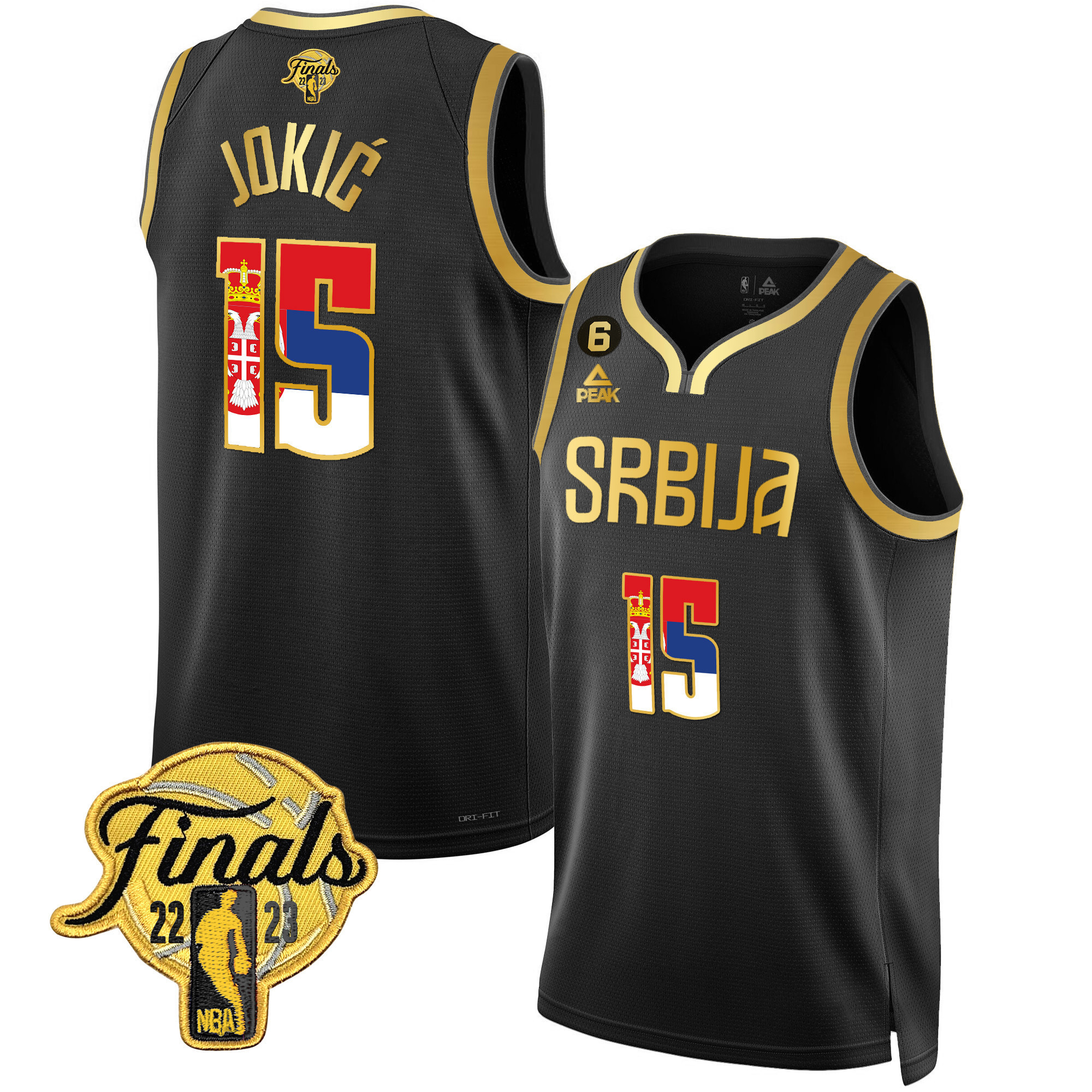 Men's Nikola Jokic Denver Nuggets Serbia Finals Patch Gold Serbia Black Jersey - All Stitched