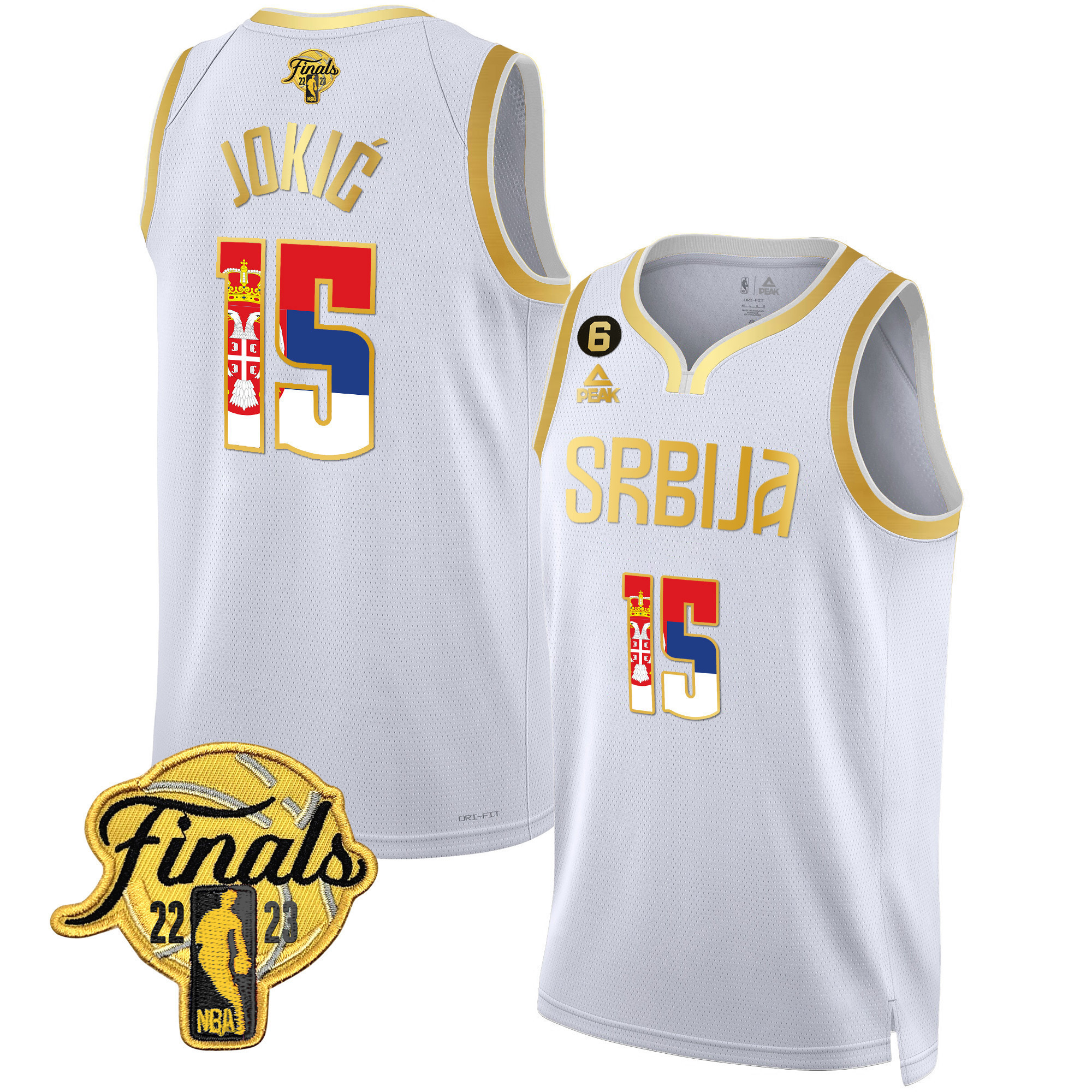 Men's Nikola Jokic Denver Nuggets Serbia Finals Patch Gold Serbia White Jersey - All Stitched