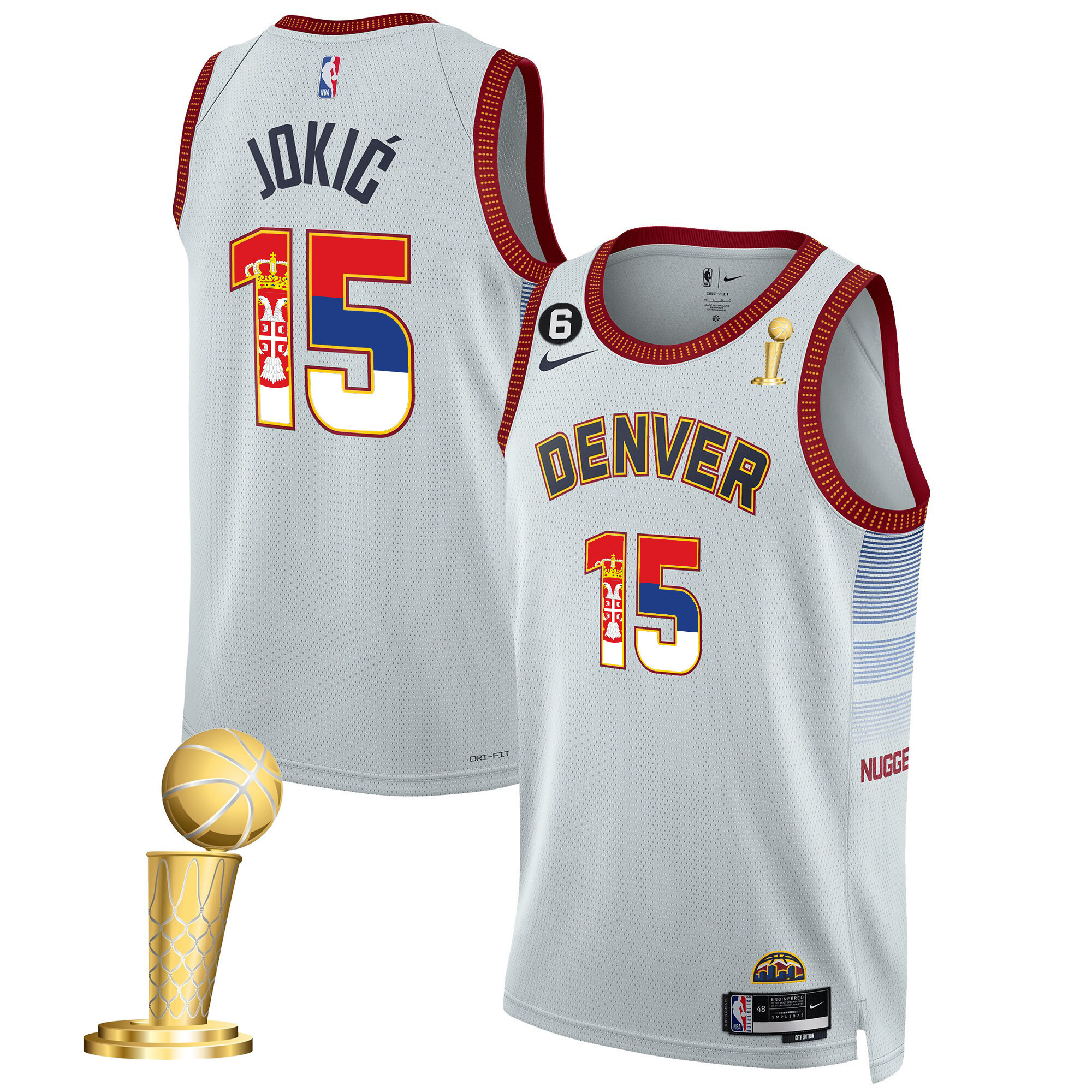 Men's Nikola Jokic Denver Nuggets Serbia Flag Champions City White Jersey - All Stitched