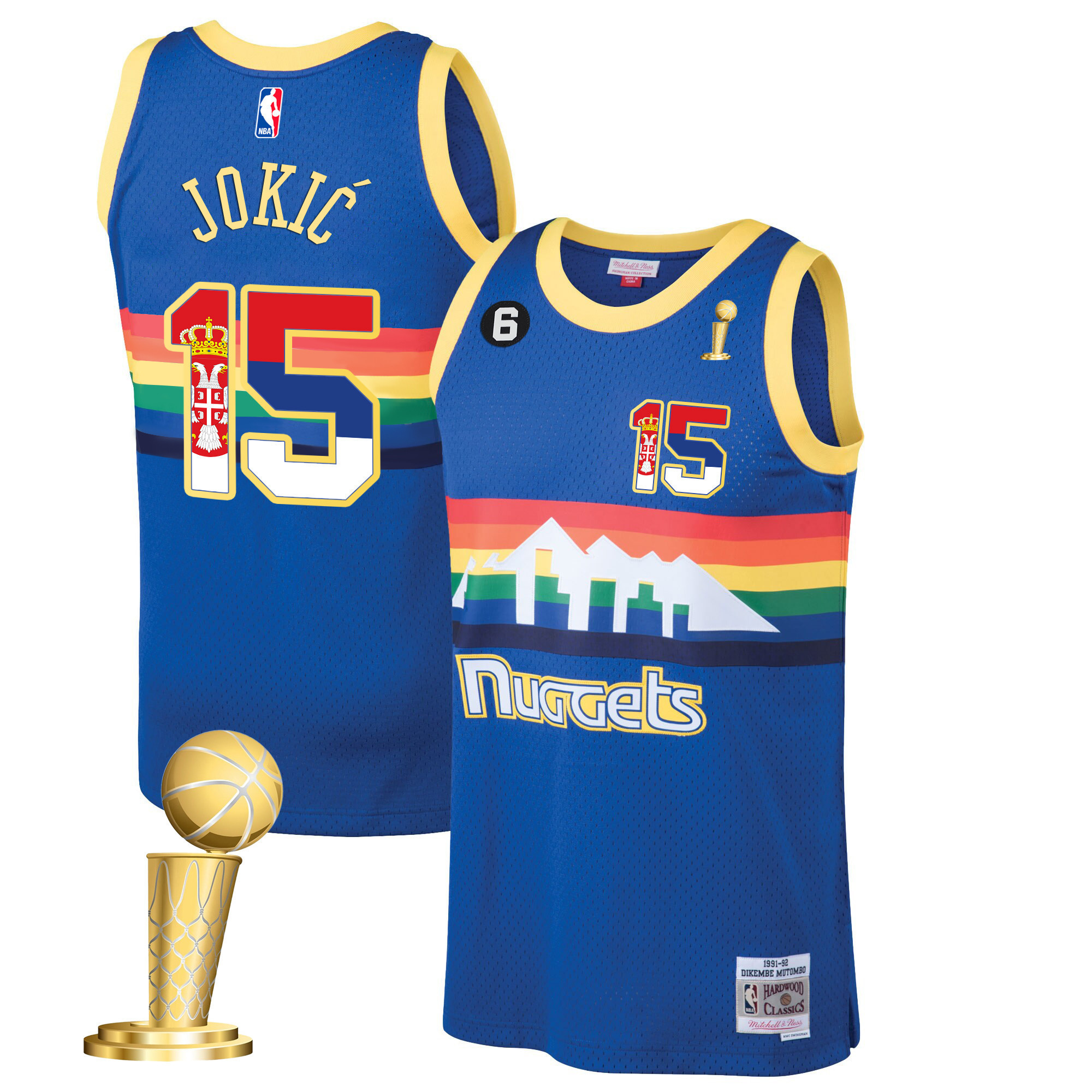Men's Nikola Jokic Denver Nuggets Serbia Flag Champions Classic Blue Jersey - All Stitched