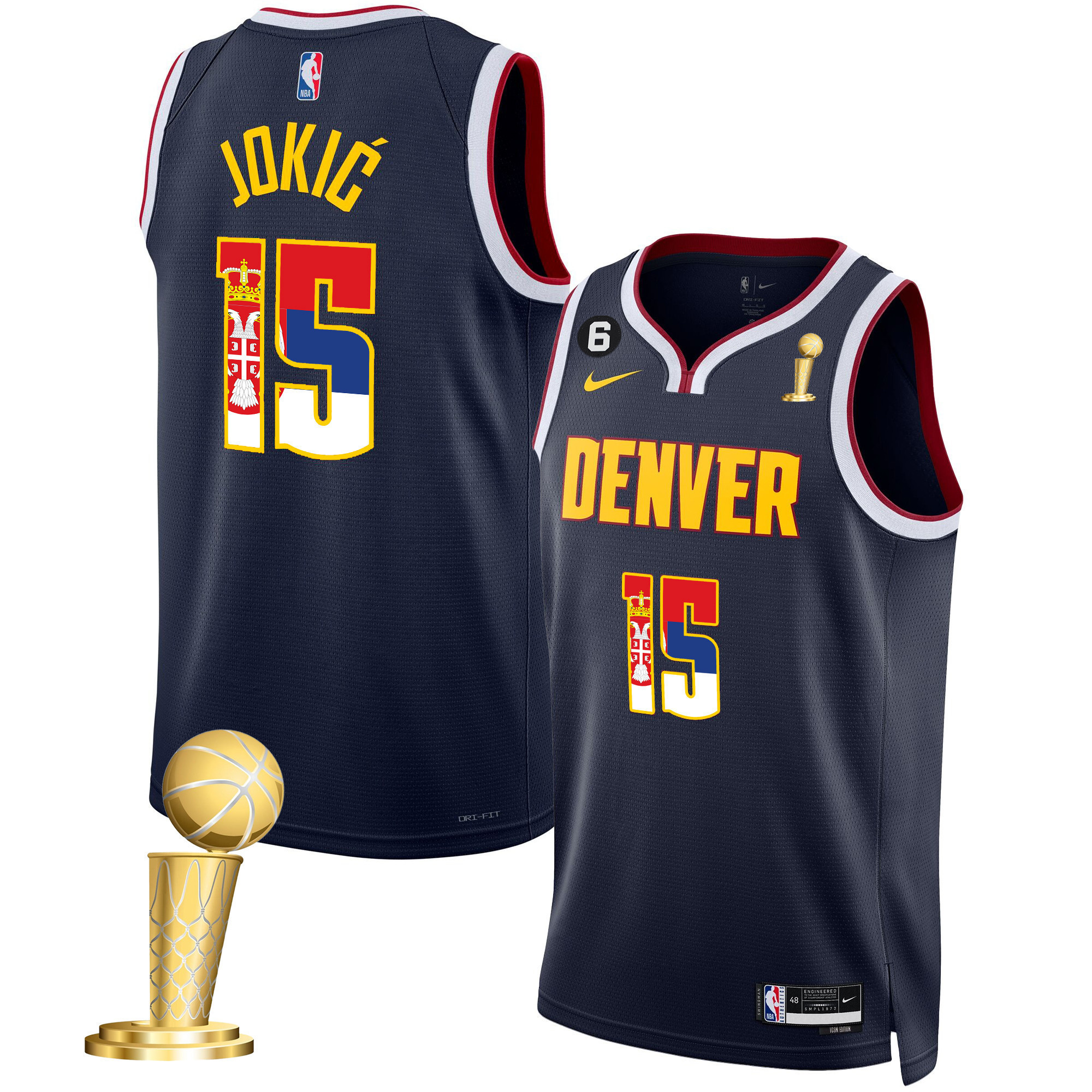 Men's Nikola Jokic Denver Nuggets Serbia Flag Champions Icon Jersey - All Stitched