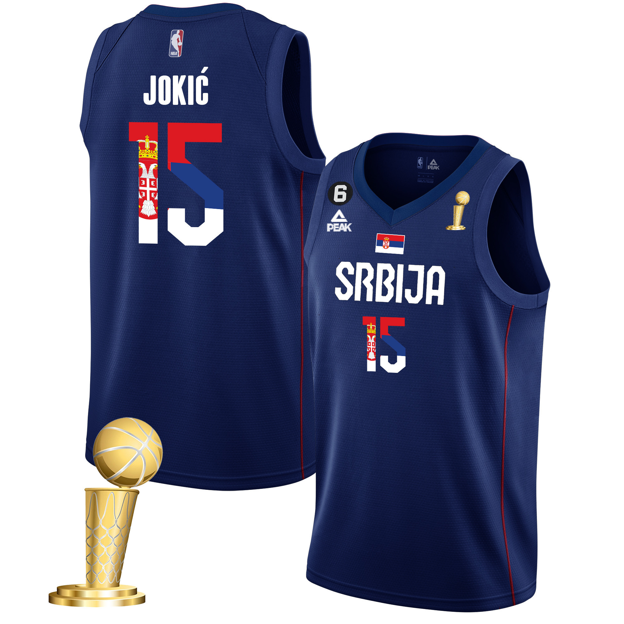 Men's Nikola Jokic Denver Nuggets Serbia Flag Champions Serbia Navy Jersey - All Stitched
