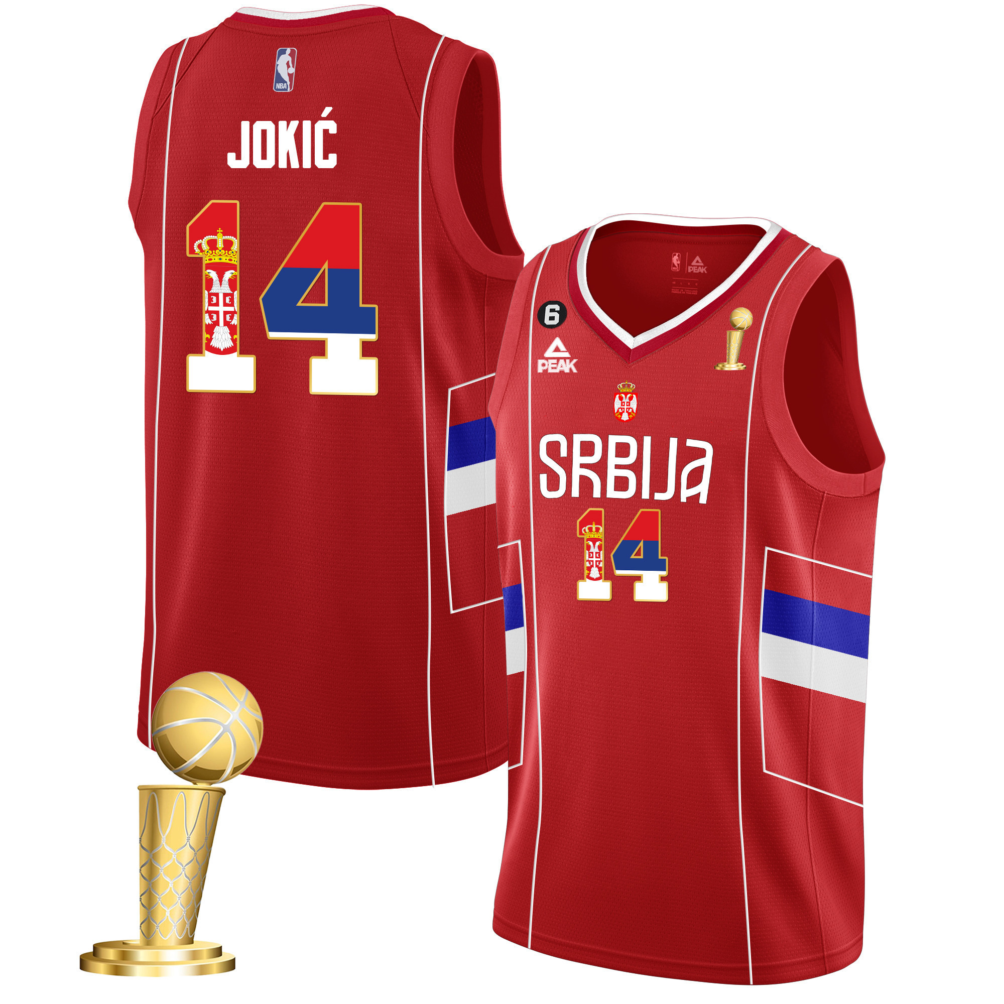 Men's Nikola Jokic Denver Nuggets Serbia Flag Champions Serbia Red Jersey - All Stitched